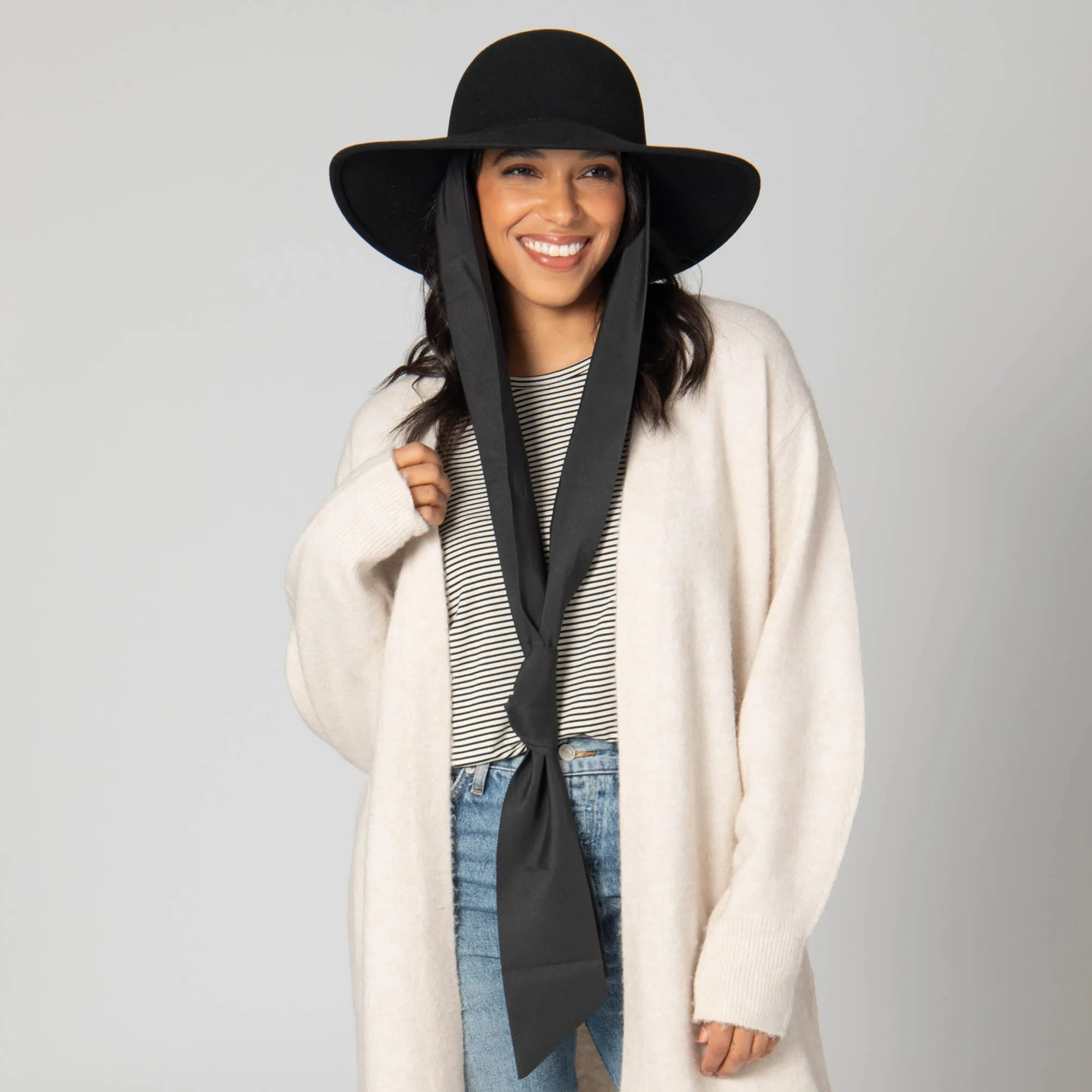 Stella - Wool Felt Floppy Hat with Eleongated Chin Ties (WFH8255)