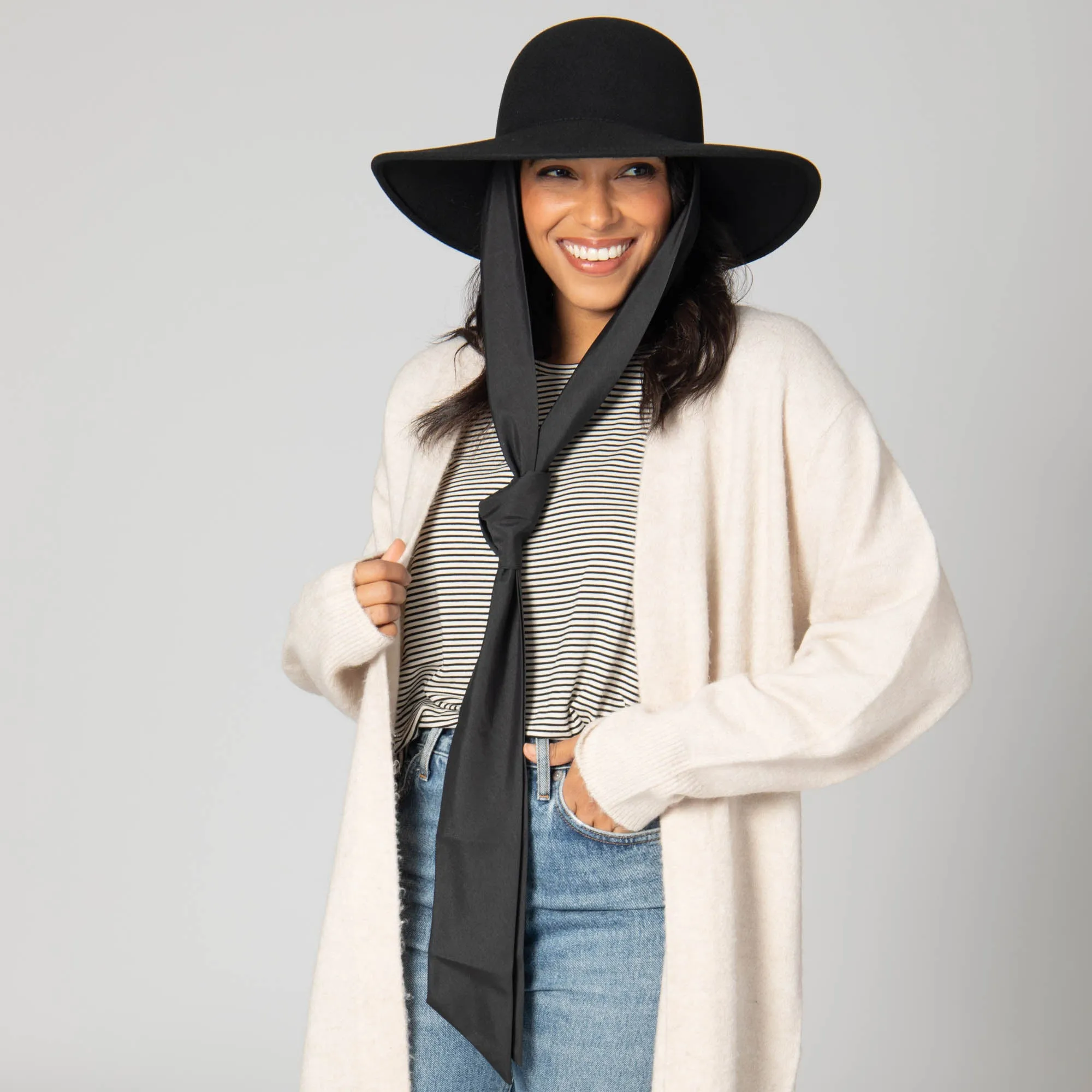 Stella - Wool Felt Floppy Hat with Eleongated Chin Ties (WFH8255)