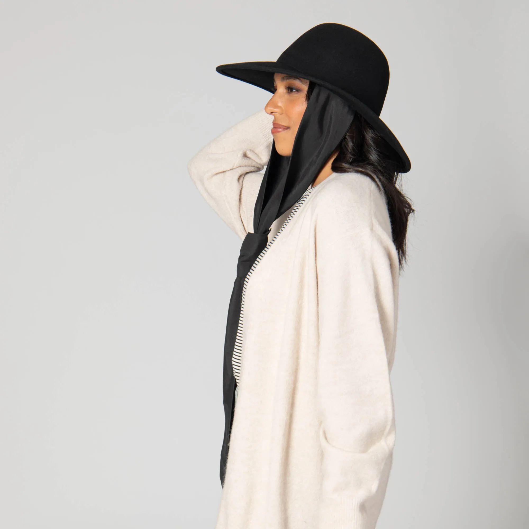 Stella - Wool Felt Floppy Hat with Eleongated Chin Ties (WFH8255)