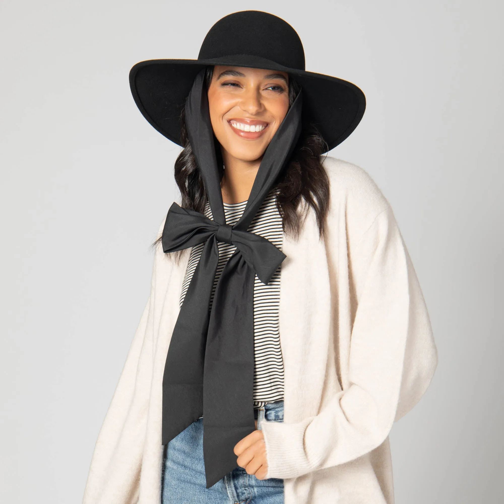 Stella - Wool Felt Floppy Hat with Eleongated Chin Ties (WFH8255)