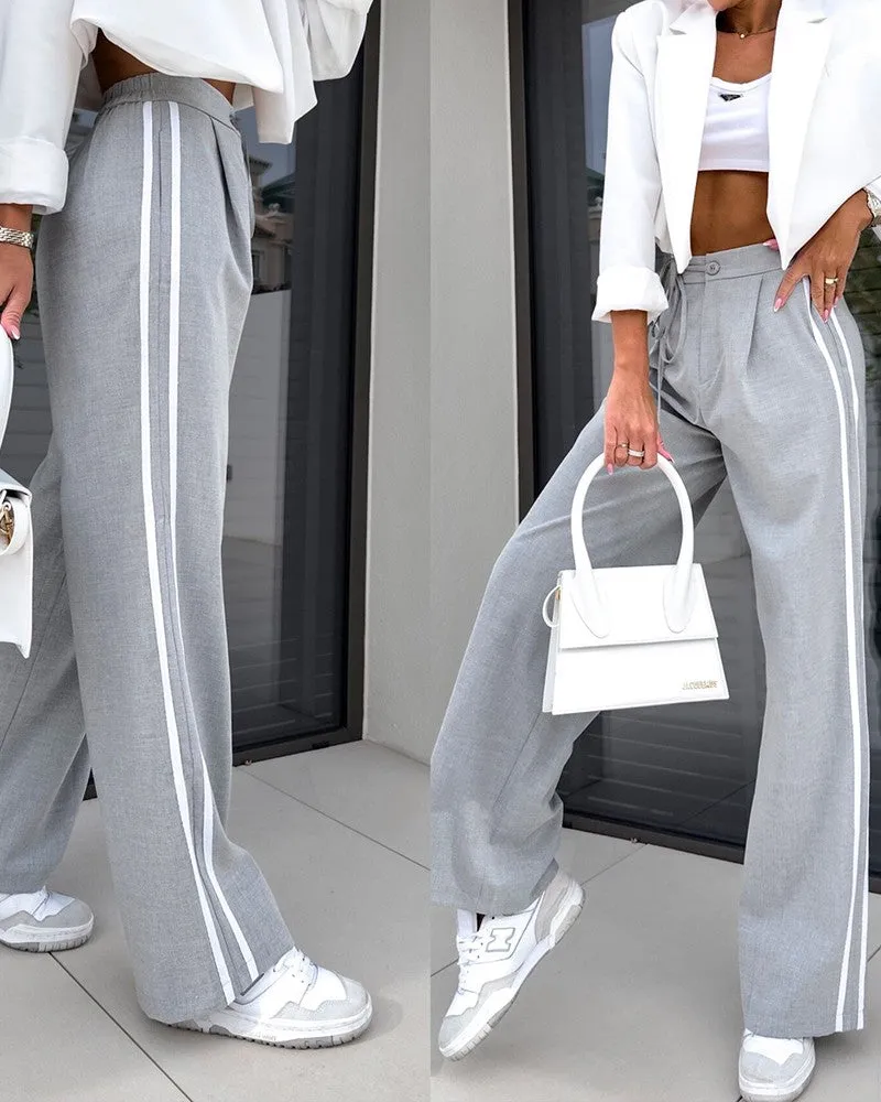 Striped Drawstring High Waist Casual Pants