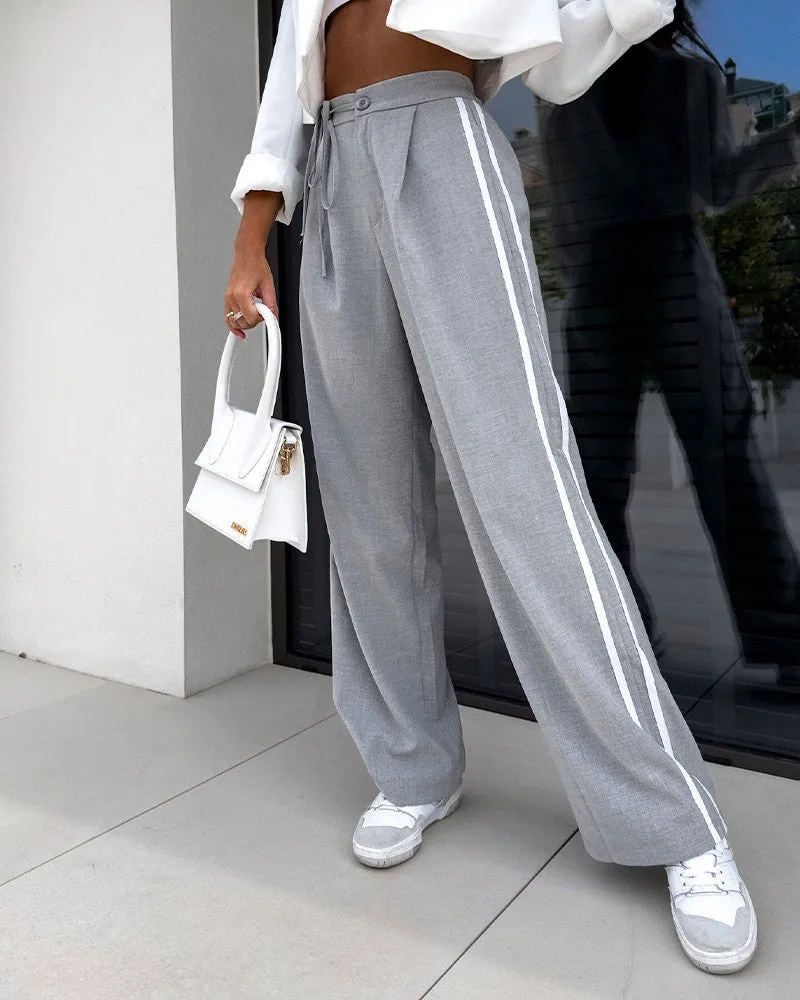 Striped Drawstring High Waist Casual Pants