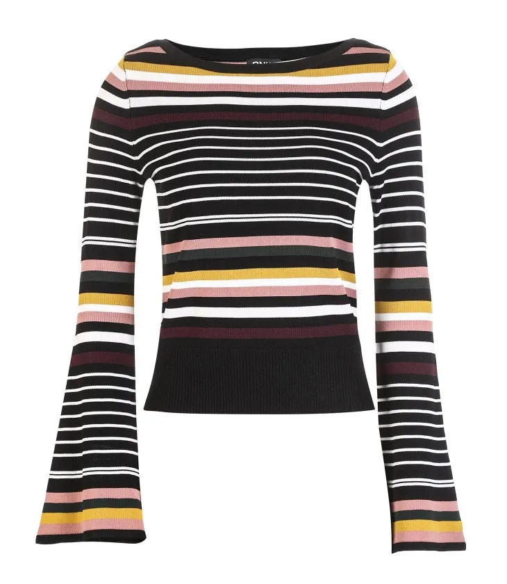 Striped Trumpet Sleeves Sweater