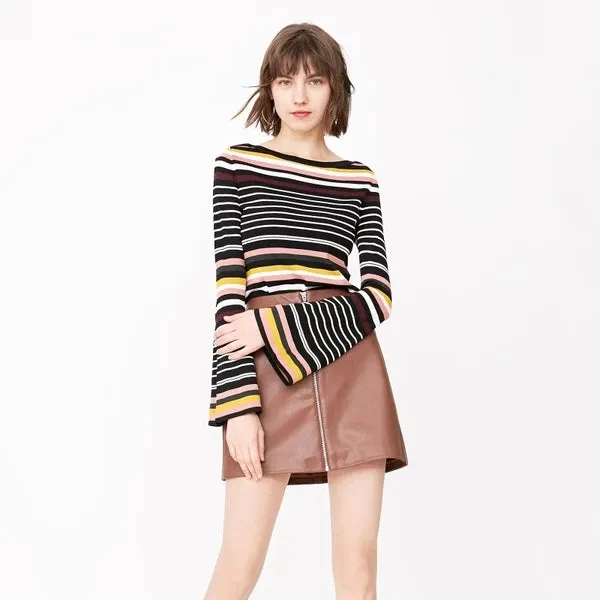 Striped Trumpet Sleeves Sweater