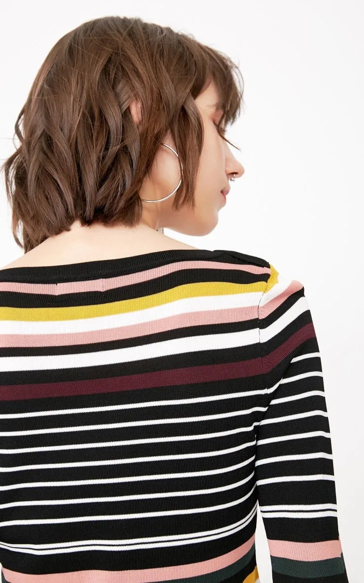 Striped Trumpet Sleeves Sweater