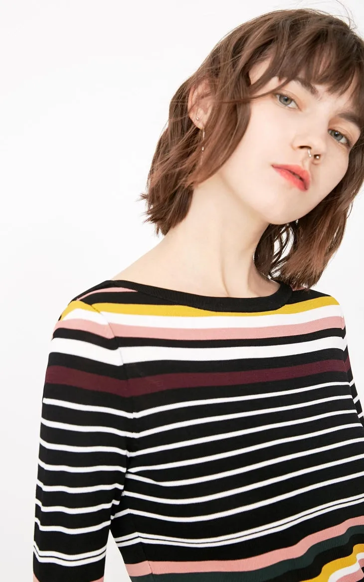 Striped Trumpet Sleeves Sweater