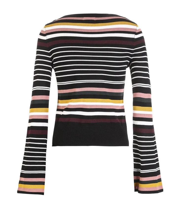 Striped Trumpet Sleeves Sweater