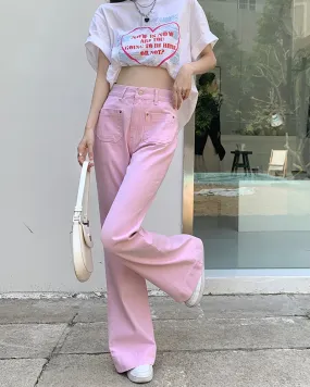 Sweet Pink High Waist Jeans Pants