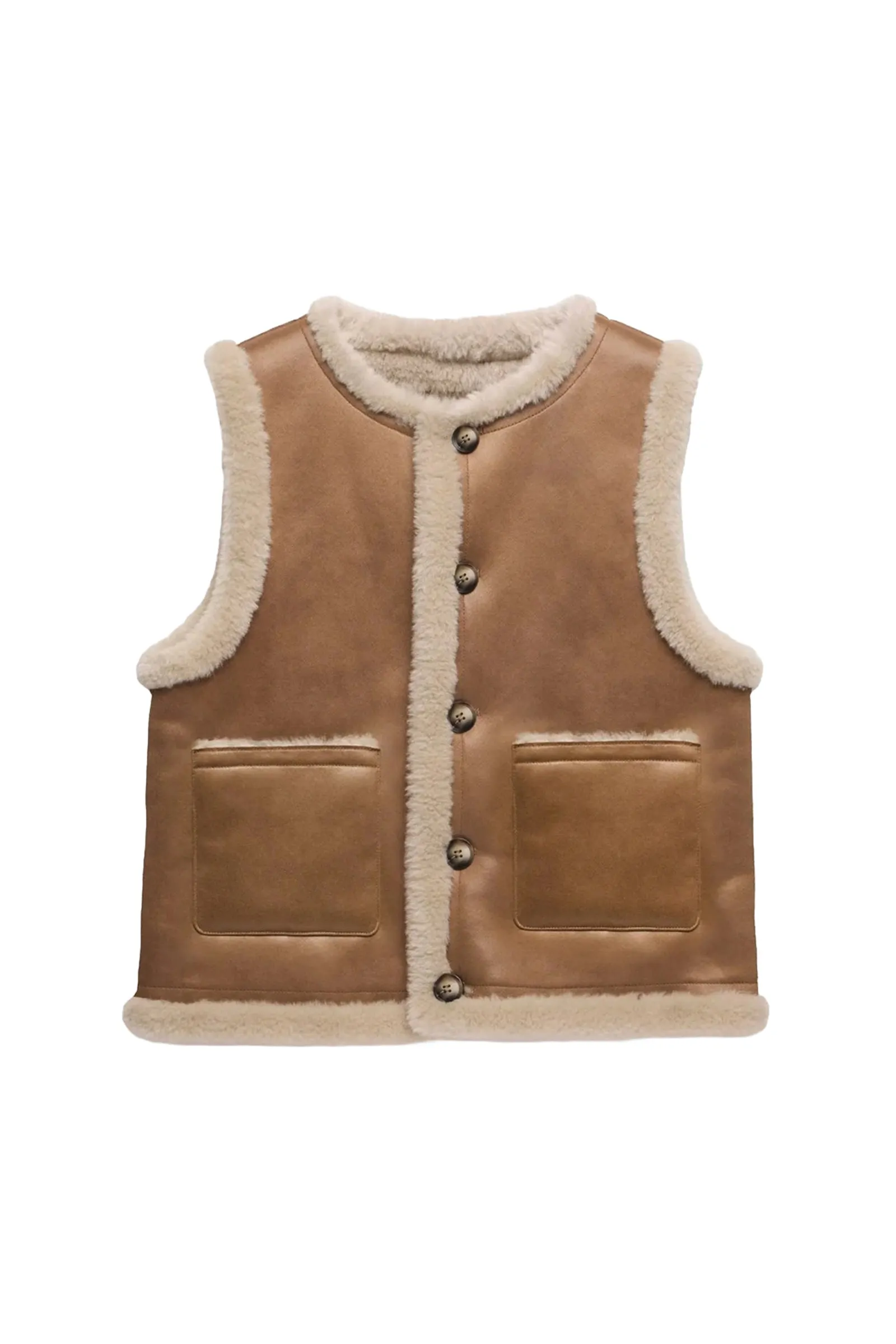 Tan Reversible Faux Fur Gilet