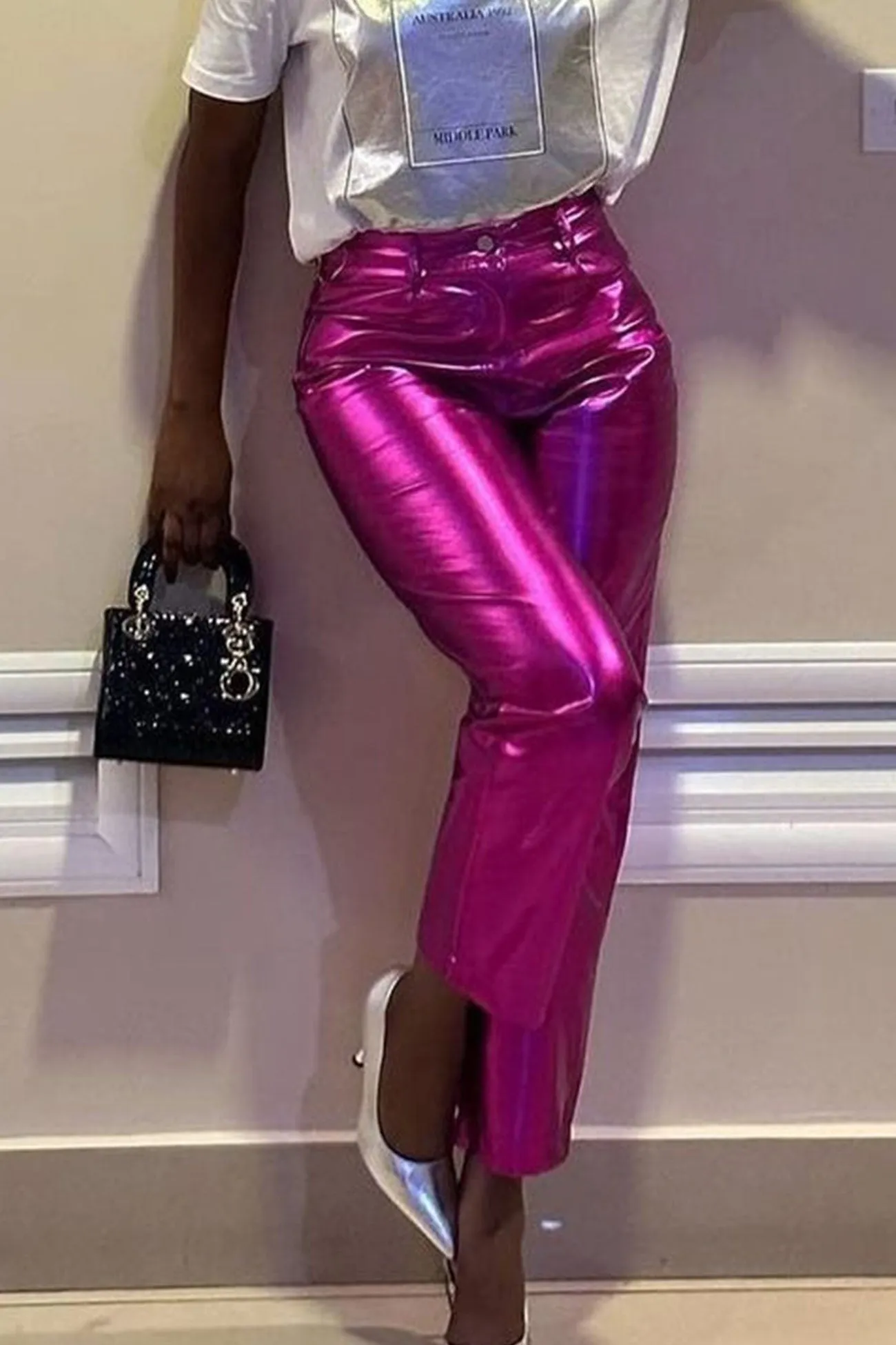 TastyHottie - High Waist Glossy PU Leather Long Pants