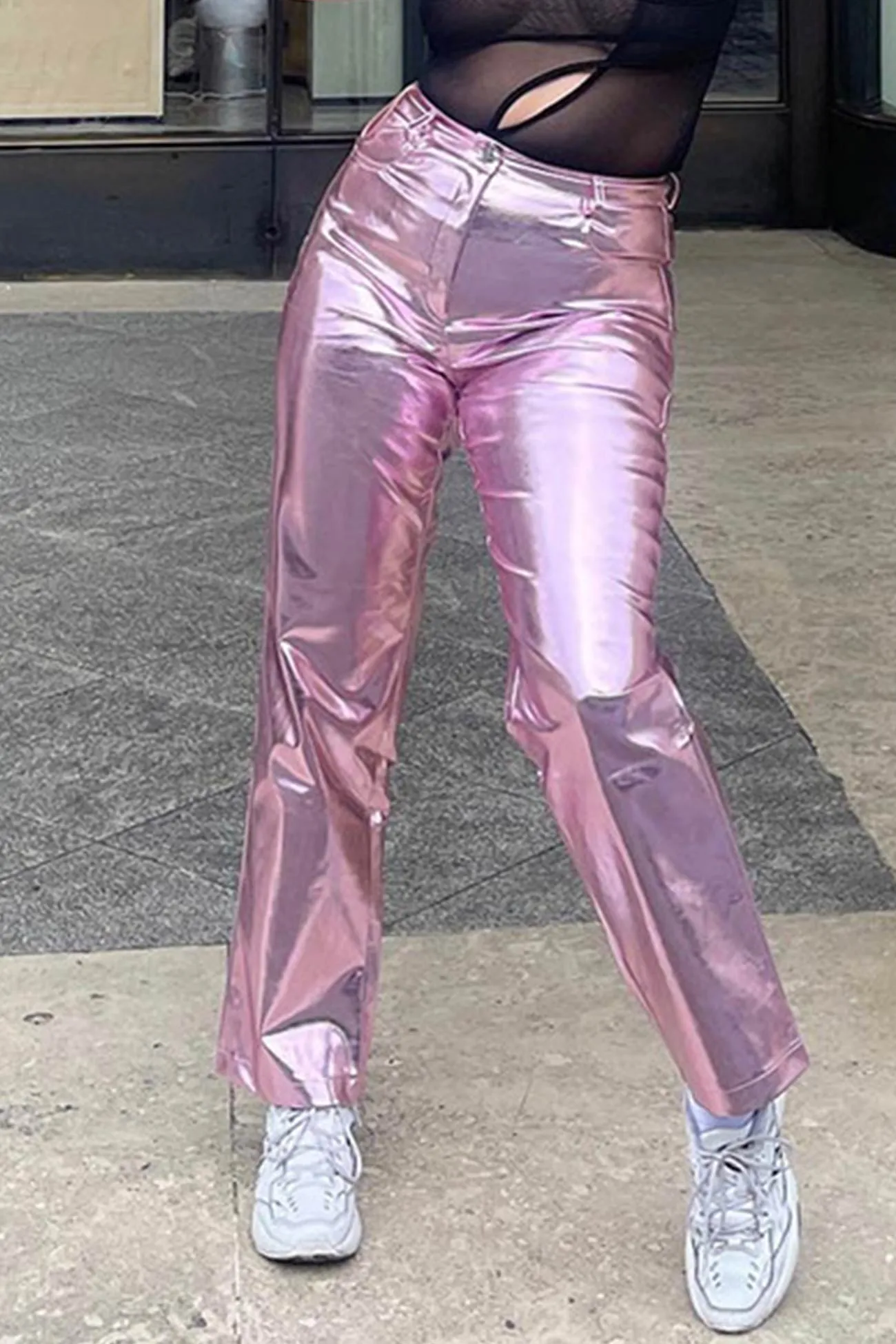 TastyHottie - High Waist Glossy PU Leather Long Pants