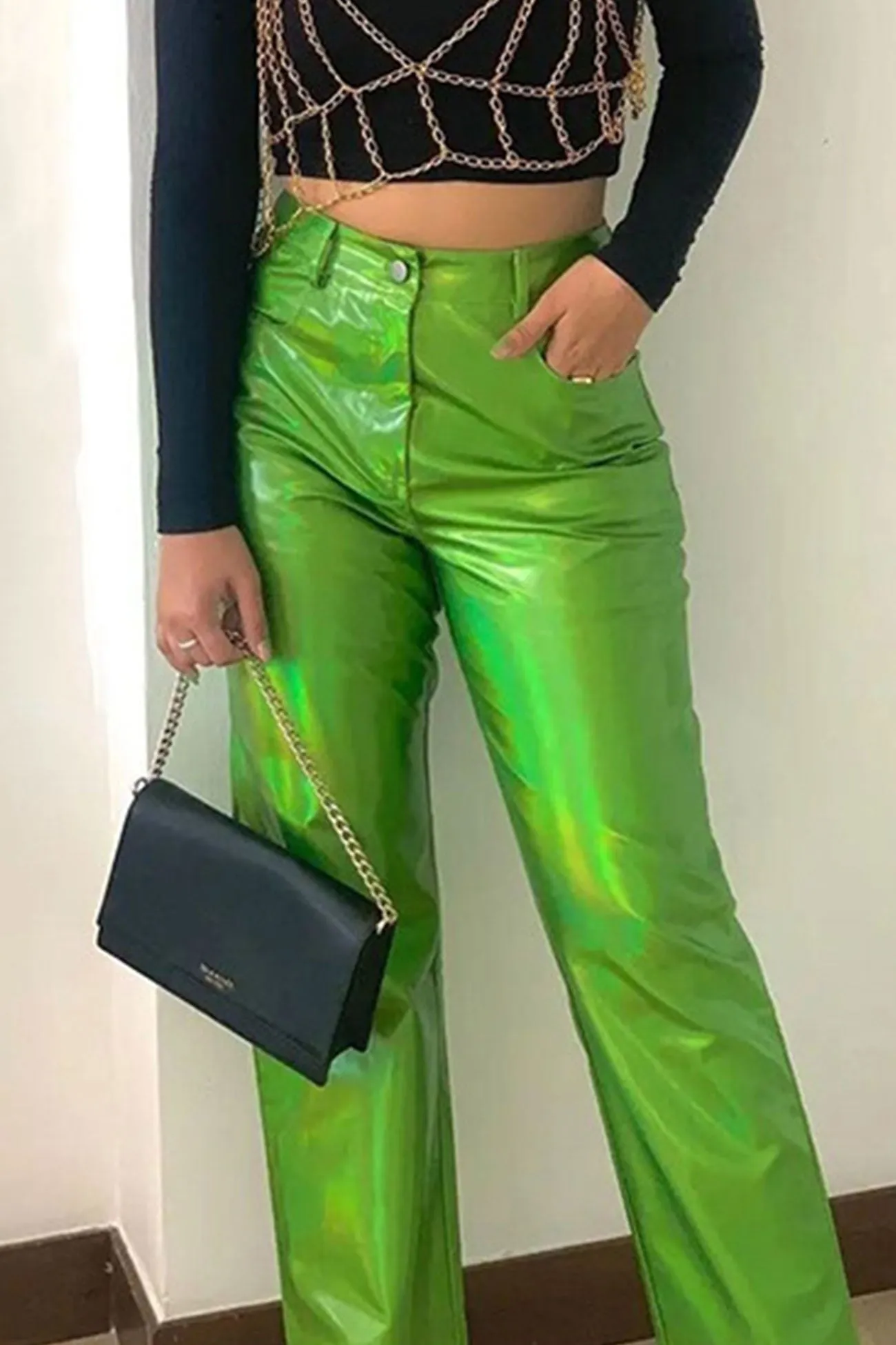 TastyHottie - High Waist Glossy PU Leather Long Pants