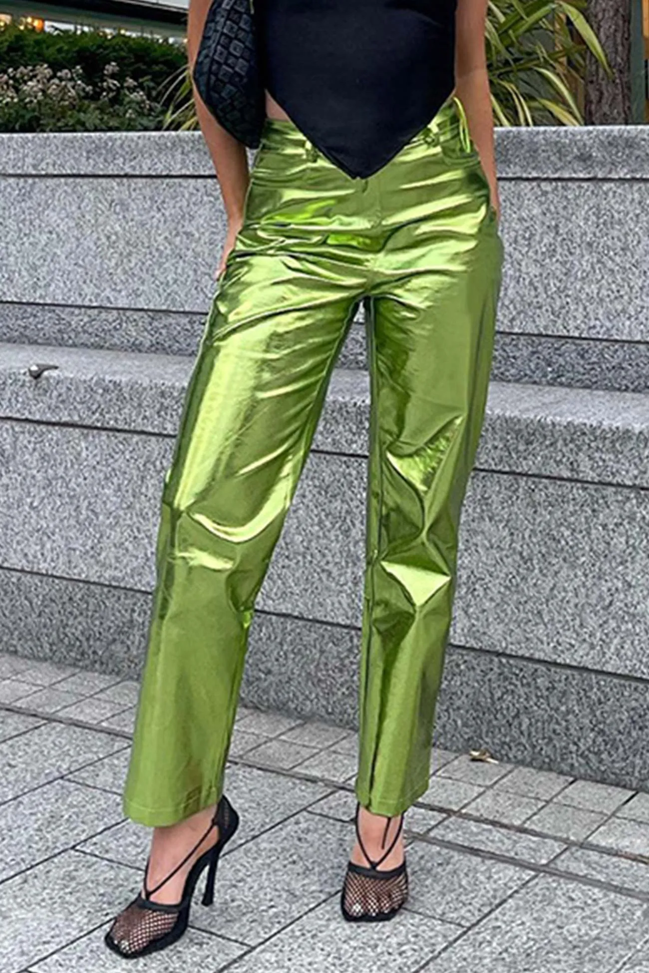 TastyHottie - High Waist Glossy PU Leather Long Pants