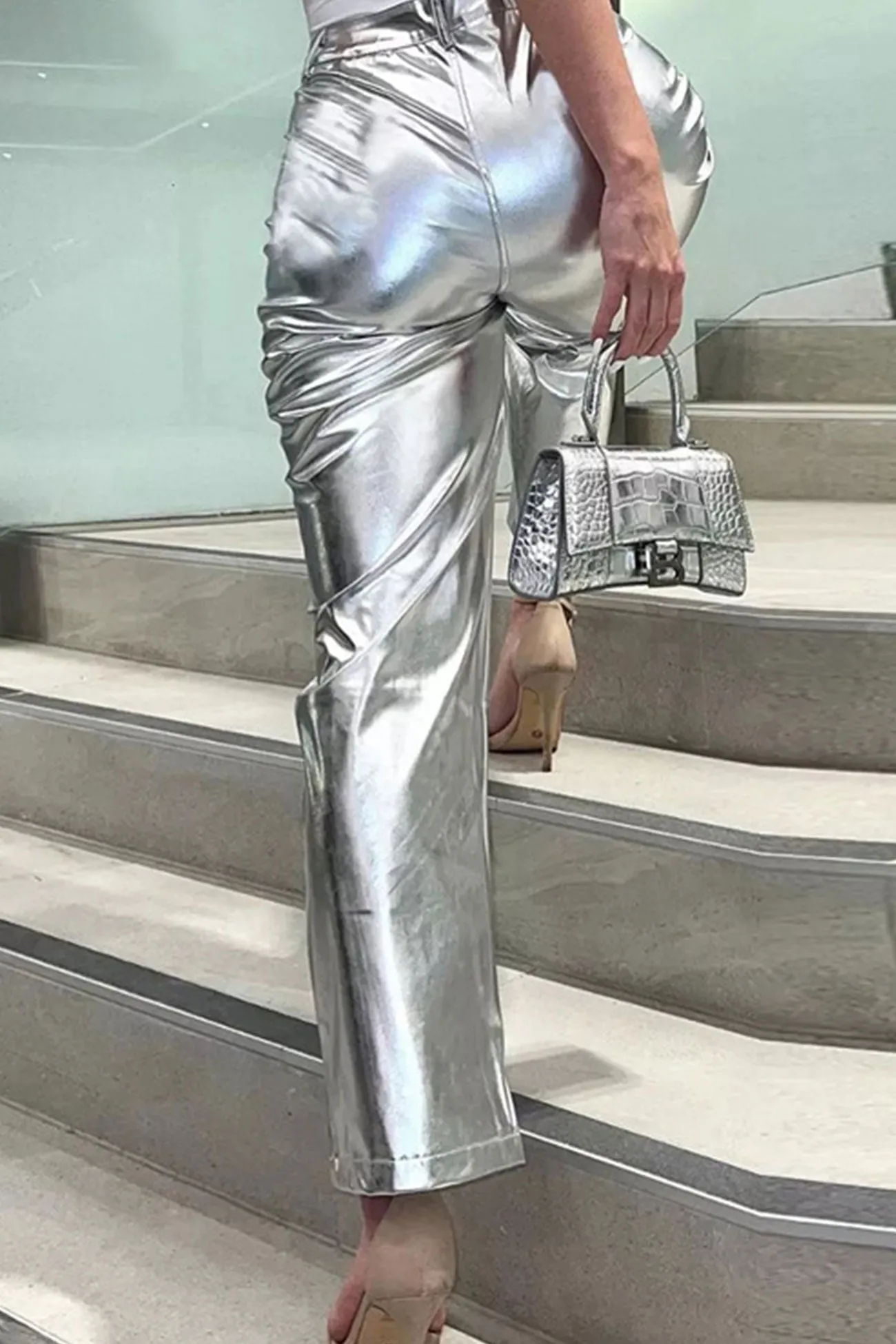 TastyHottie - High Waist Reflective PU Leather Pants