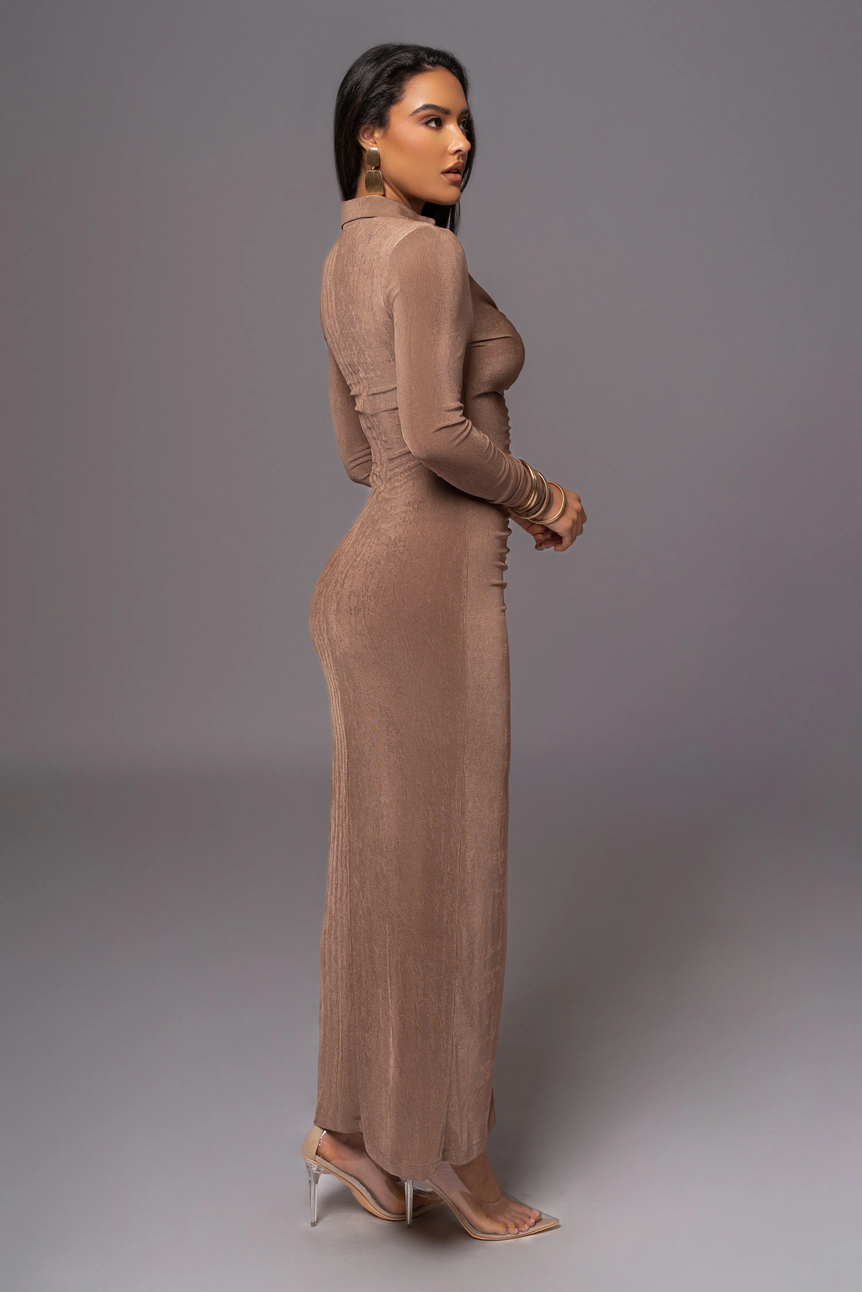 Taupe Zahra Button Front Maxi Dress