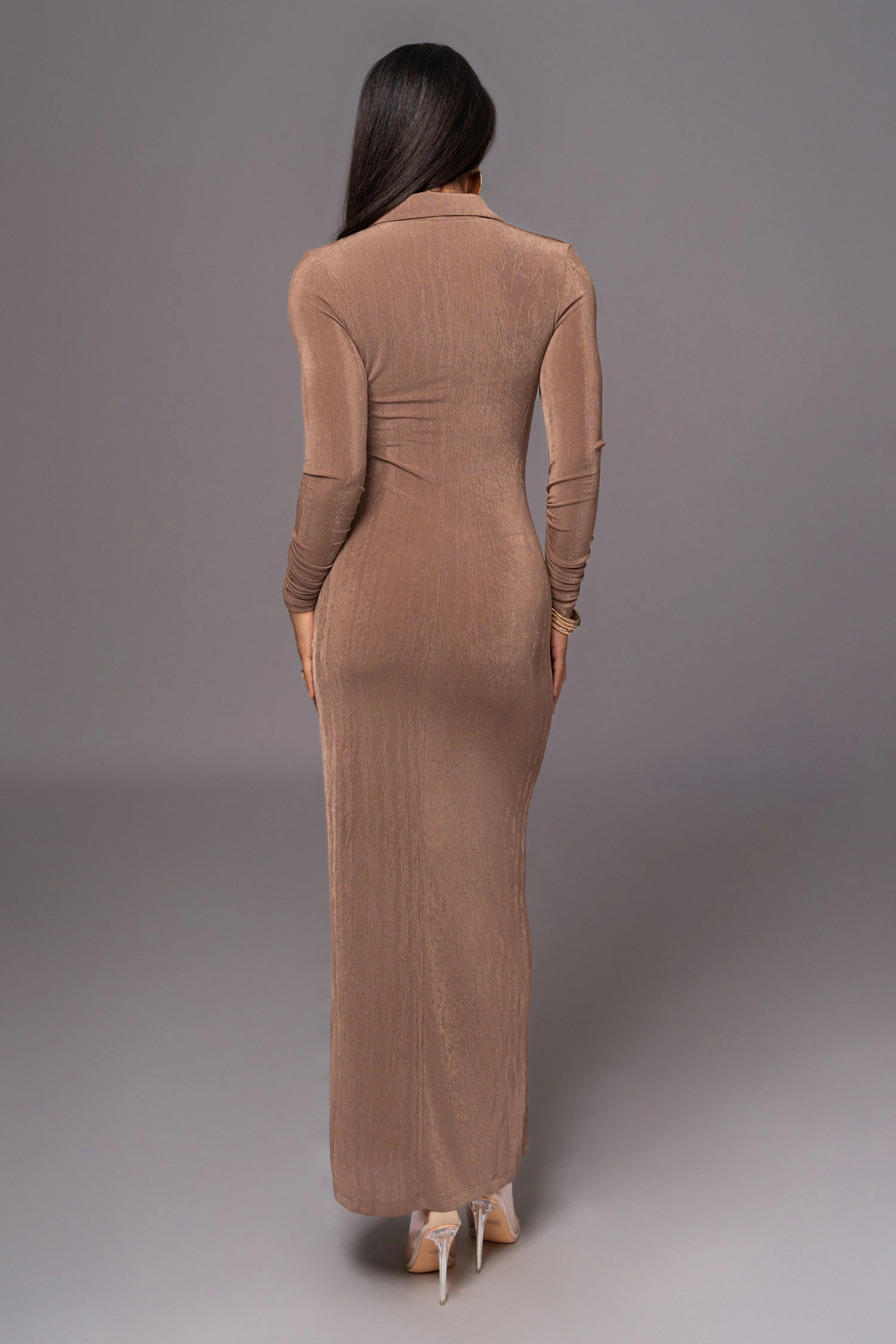 Taupe Zahra Button Front Maxi Dress