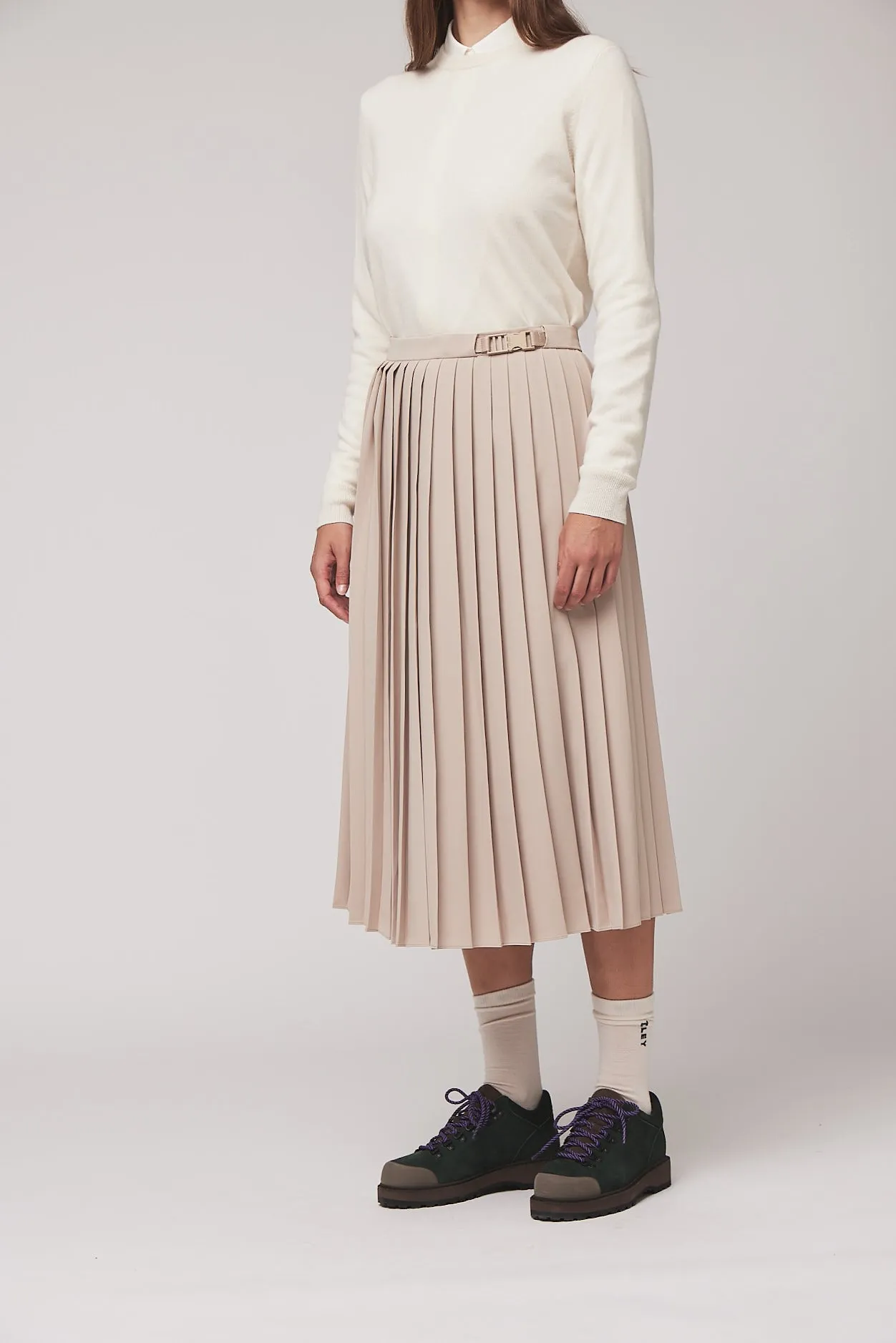 Tech Slk Pleated Midi Skirt