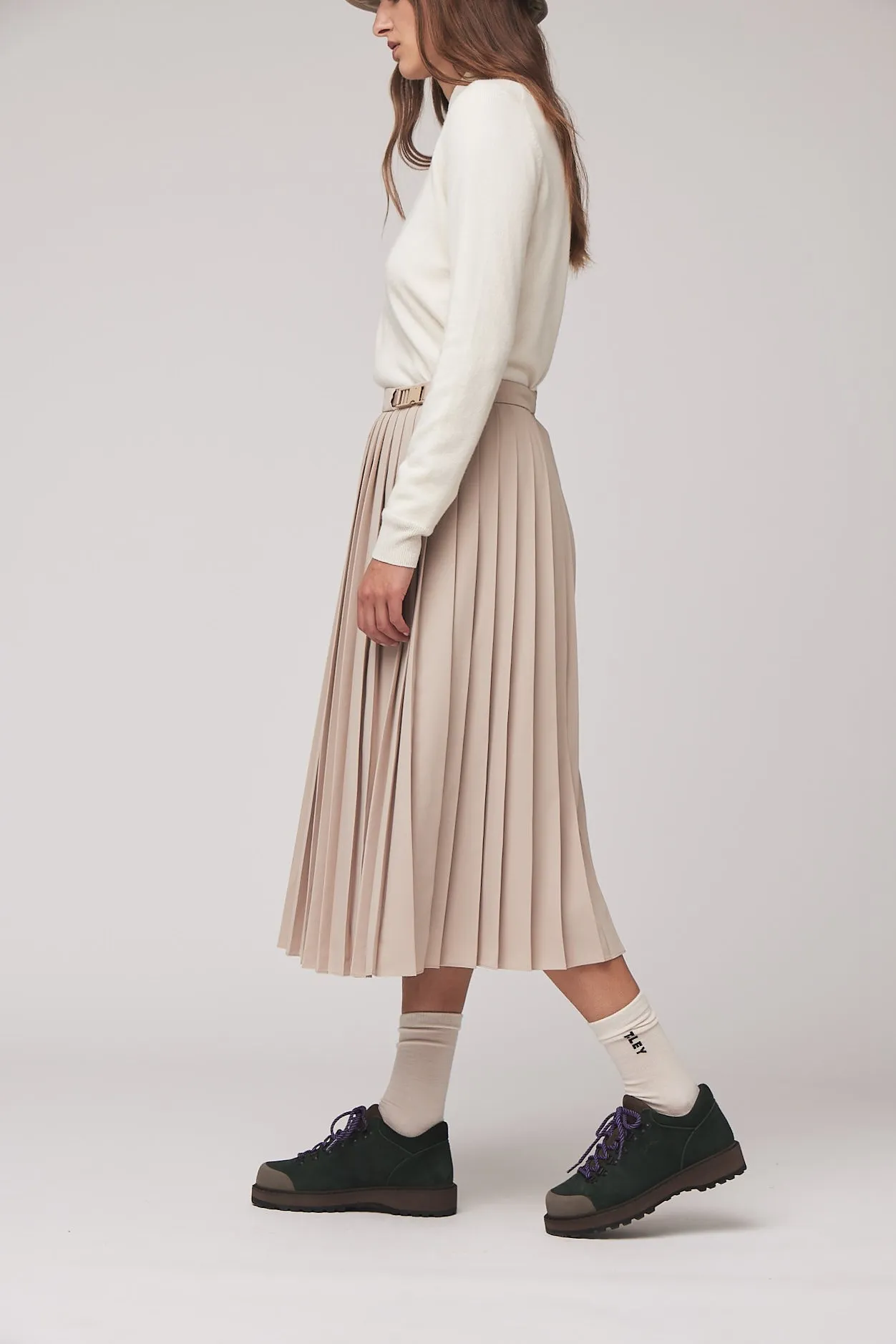 Tech Slk Pleated Midi Skirt