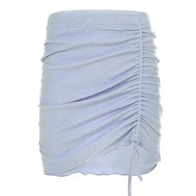 Threaded drawstring pleated skirt