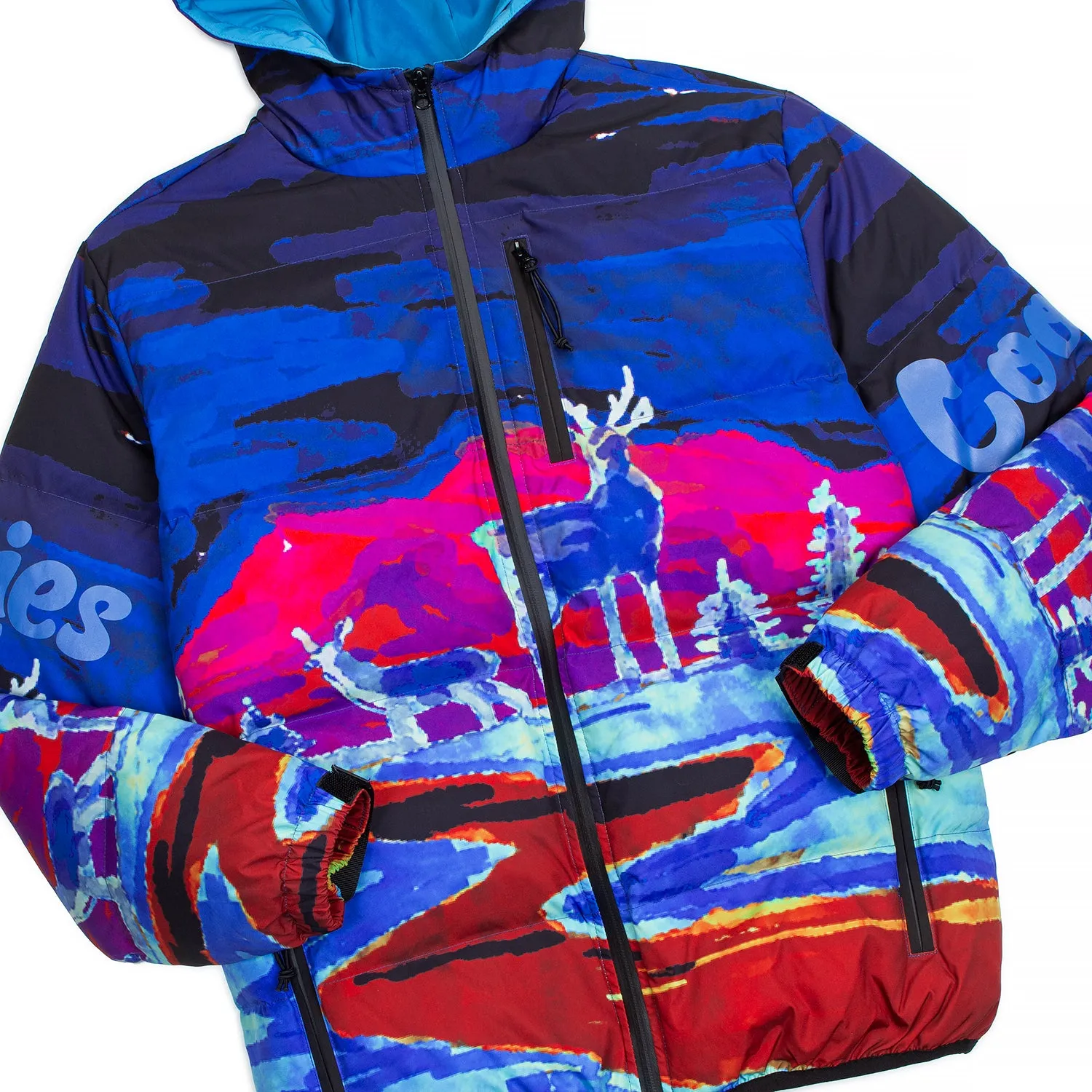 Tree Division All Over Print Hooded Nylon Puffer Jacket