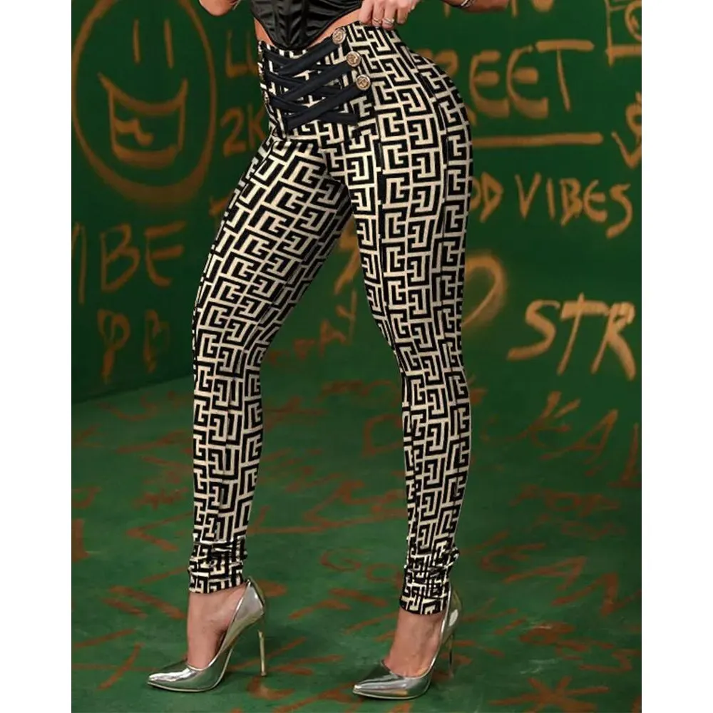 Trendy Geometric Design High Waist Pants