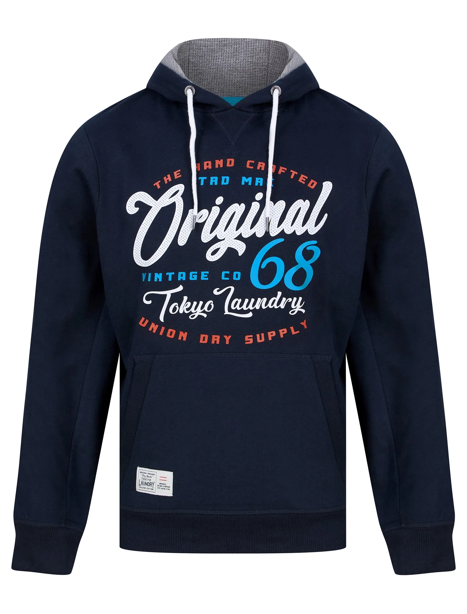 Triv Motif Brushback Fleece Pullover Hoodie in Sky Captain Navy - Tokyo Laundry