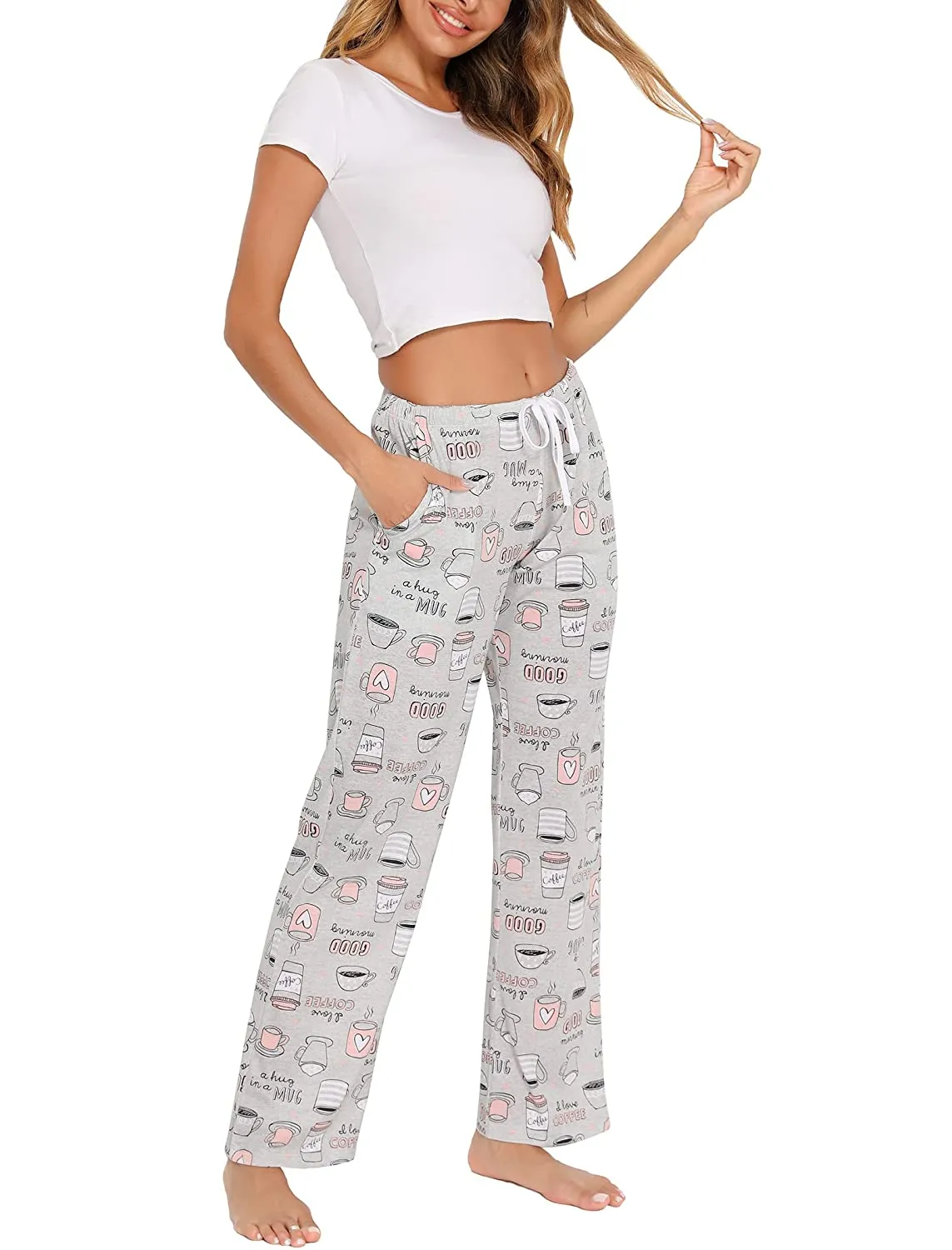 Tye Dye Print High Waist Drawstring Pants with Pockets Pyjama Sleepwear