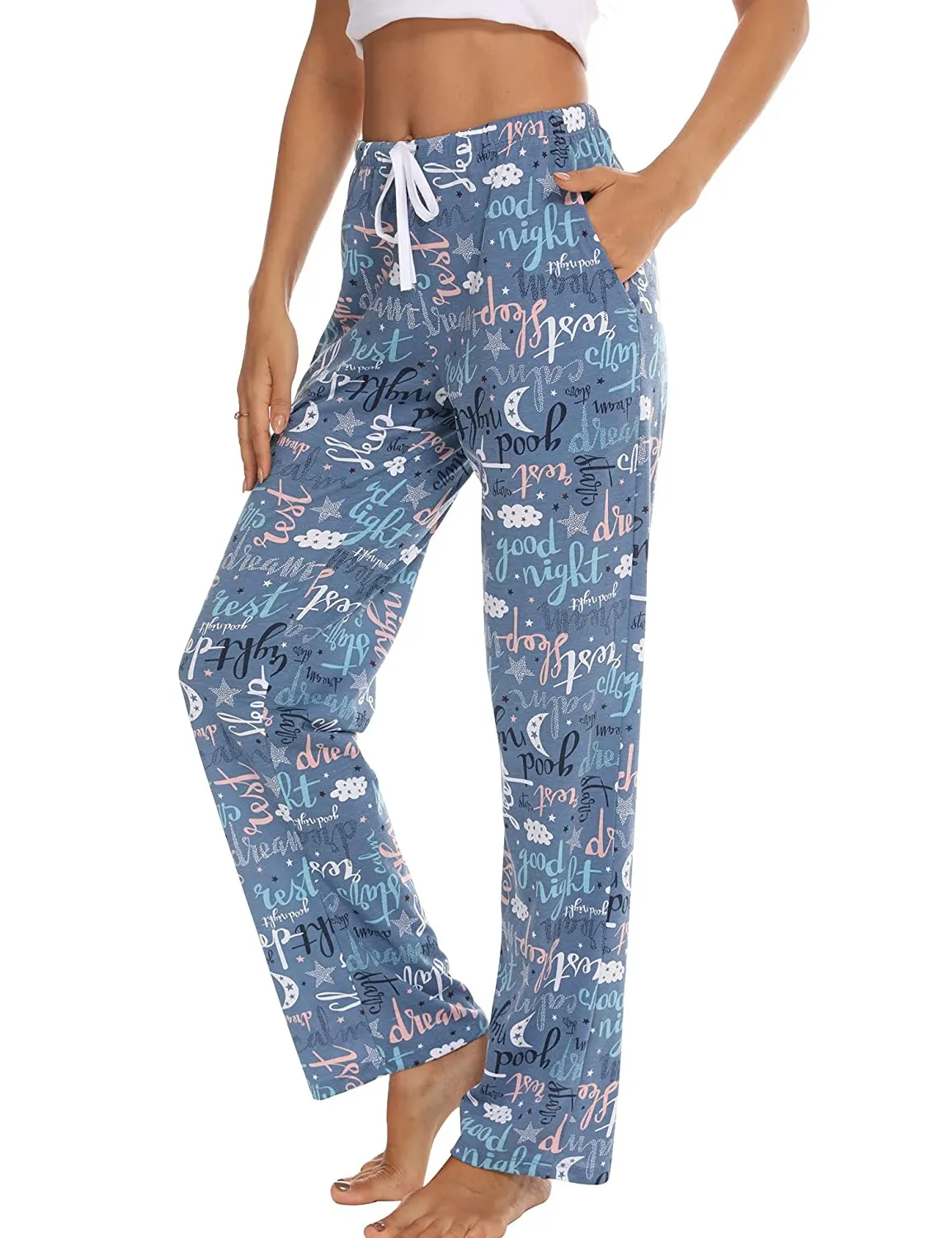 Tye Dye Print High Waist Drawstring Pants with Pockets Pyjama Sleepwear