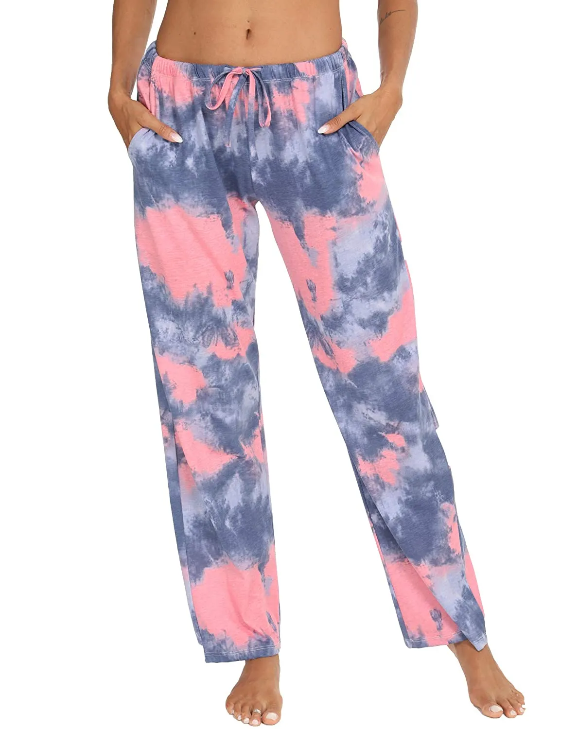 Tye Dye Print High Waist Drawstring Pants with Pockets Pyjama Sleepwear