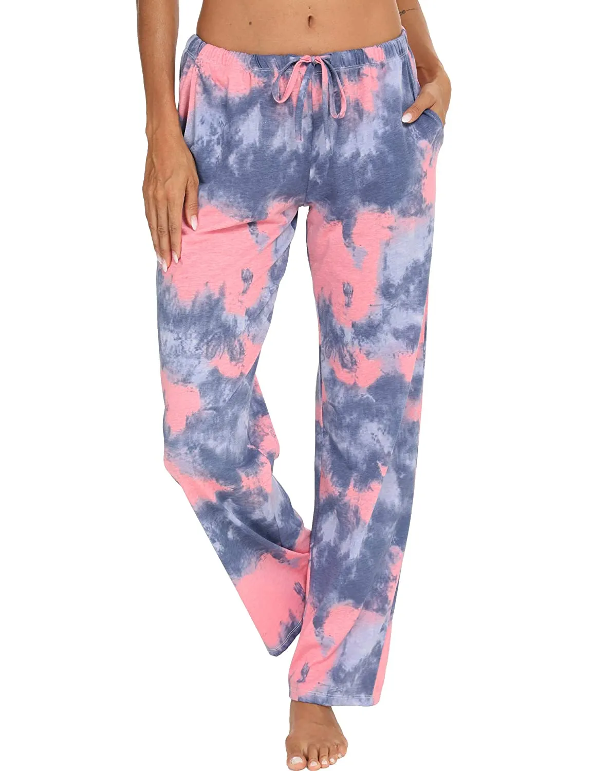 Tye Dye Print High Waist Drawstring Pants with Pockets Pyjama Sleepwear