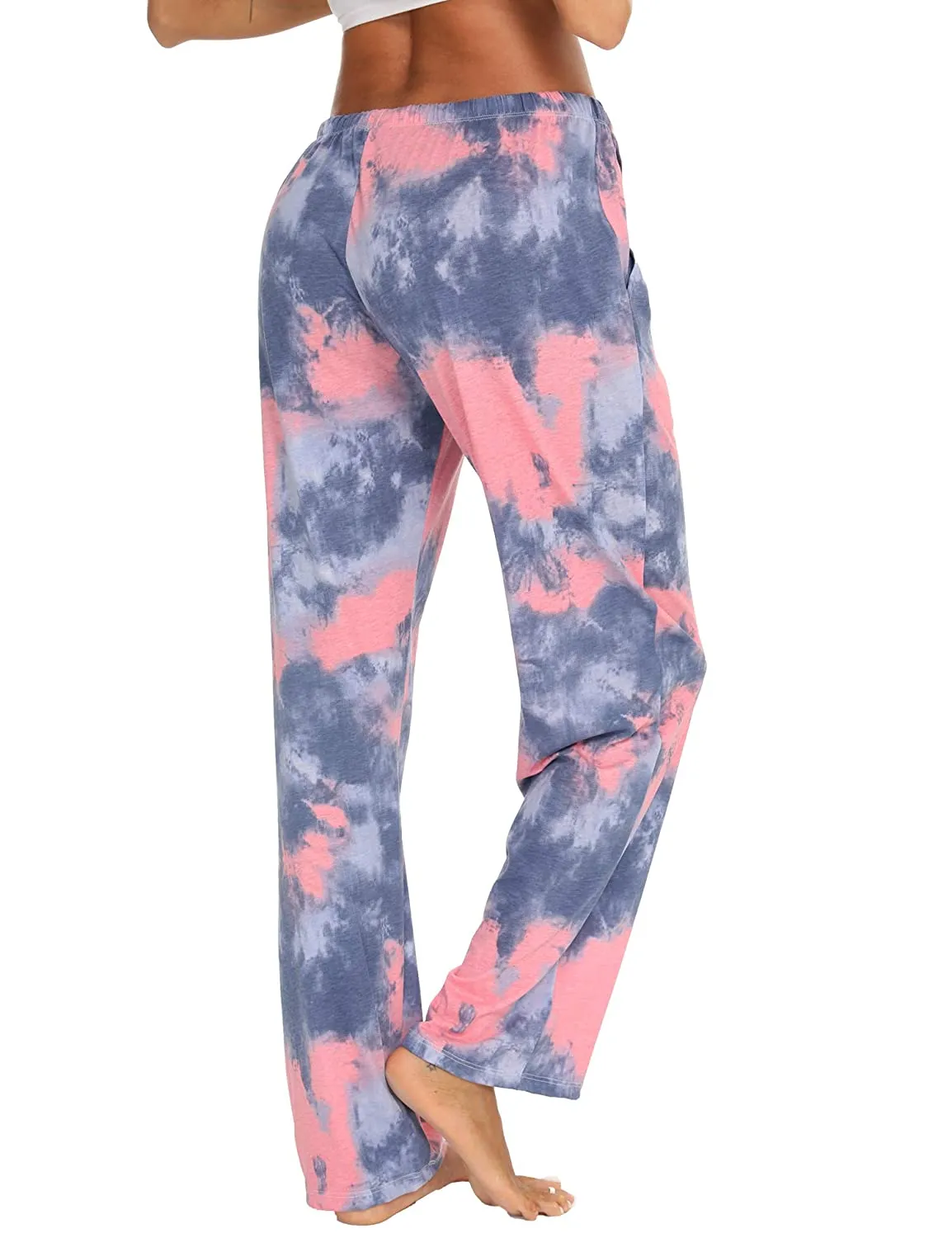 Tye Dye Print High Waist Drawstring Pants with Pockets Pyjama Sleepwear