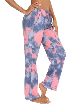 Tye Dye Print High Waist Drawstring Pants with Pockets Pyjama Sleepwear