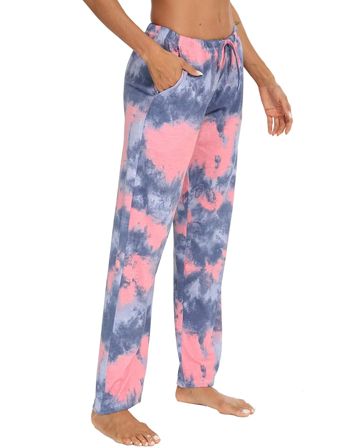 Tye Dye Print High Waist Drawstring Pants with Pockets Pyjama Sleepwear