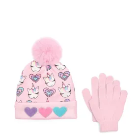 Unicorn & Heart Print Hat Gloves Set/OMG