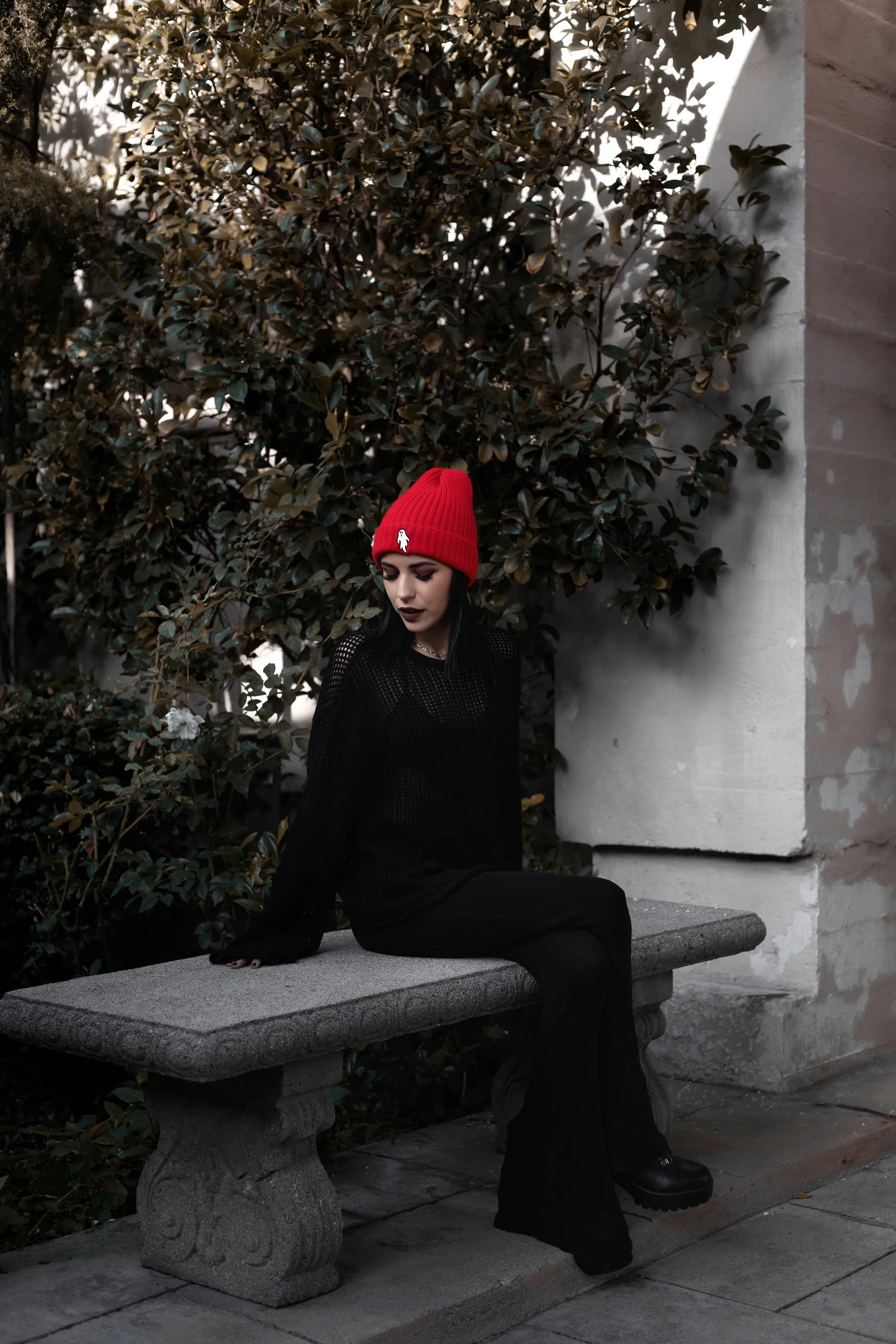 Vampire Red | Ghostie Embroidered & Reversible Knit Beanie