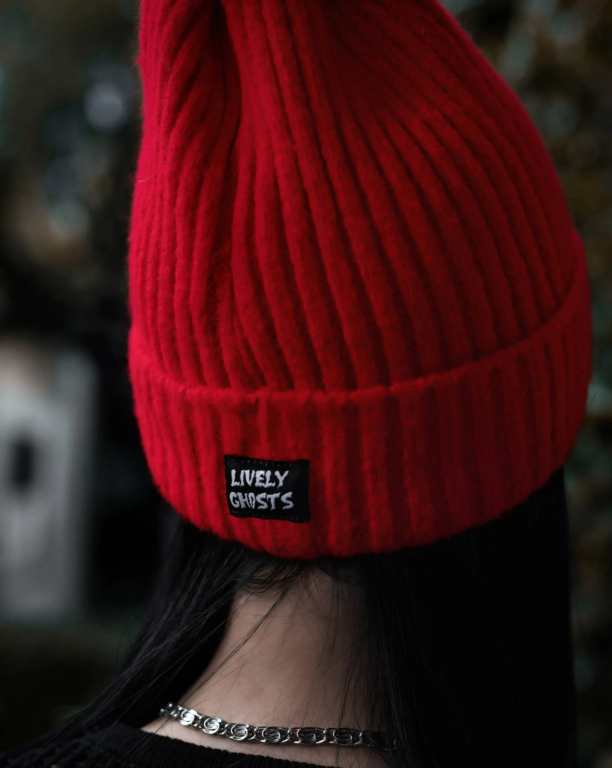 Vampire Red | Ghostie Embroidered & Reversible Knit Beanie