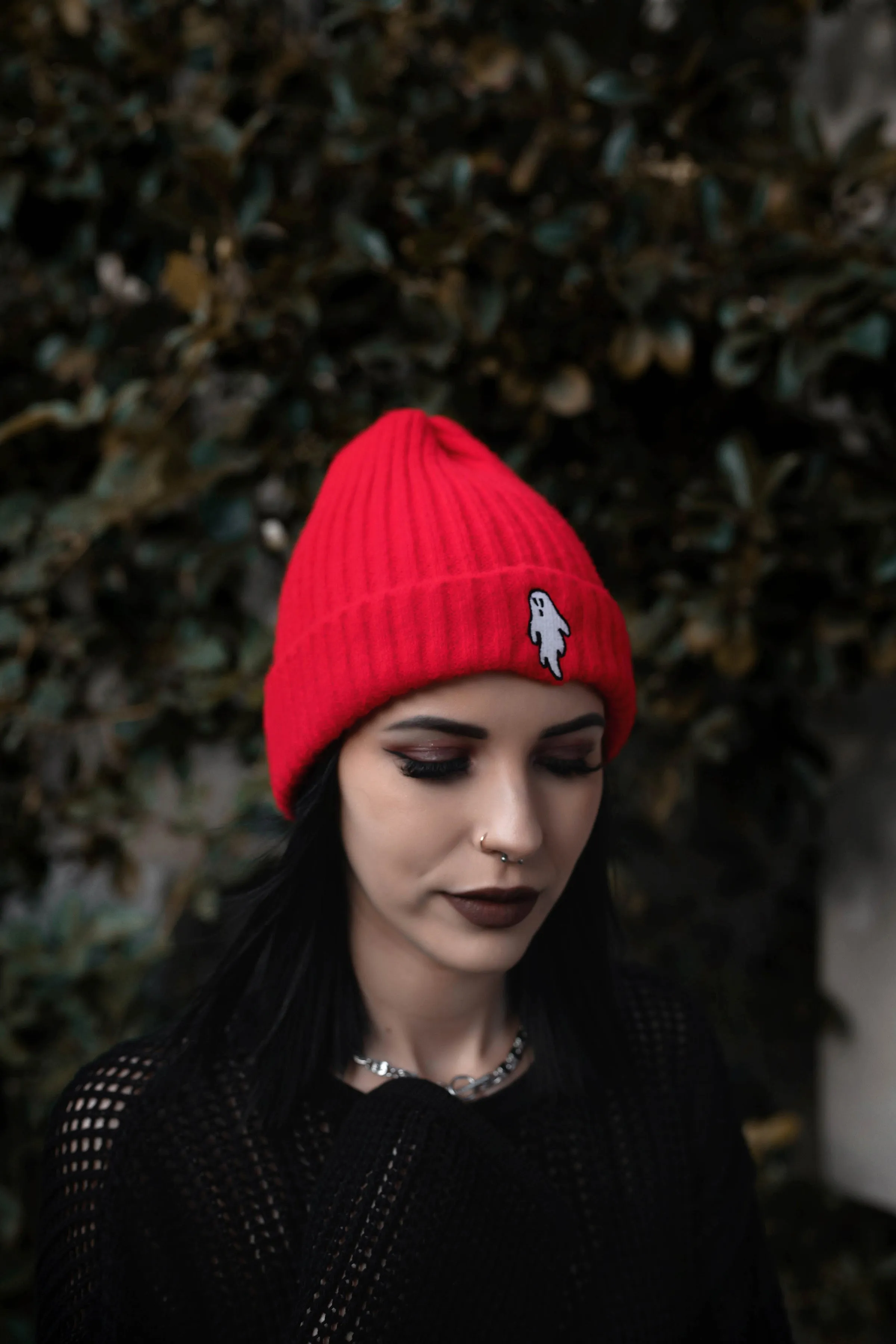 Vampire Red | Ghostie Embroidered & Reversible Knit Beanie