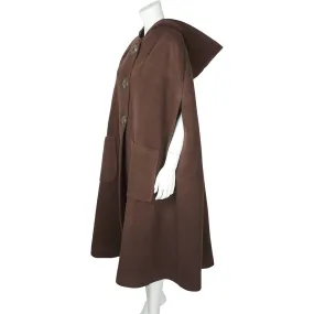 Vintage 1960s Brown Wool Cape or Cloak with Hood Hand Made by Mignonne Corbo