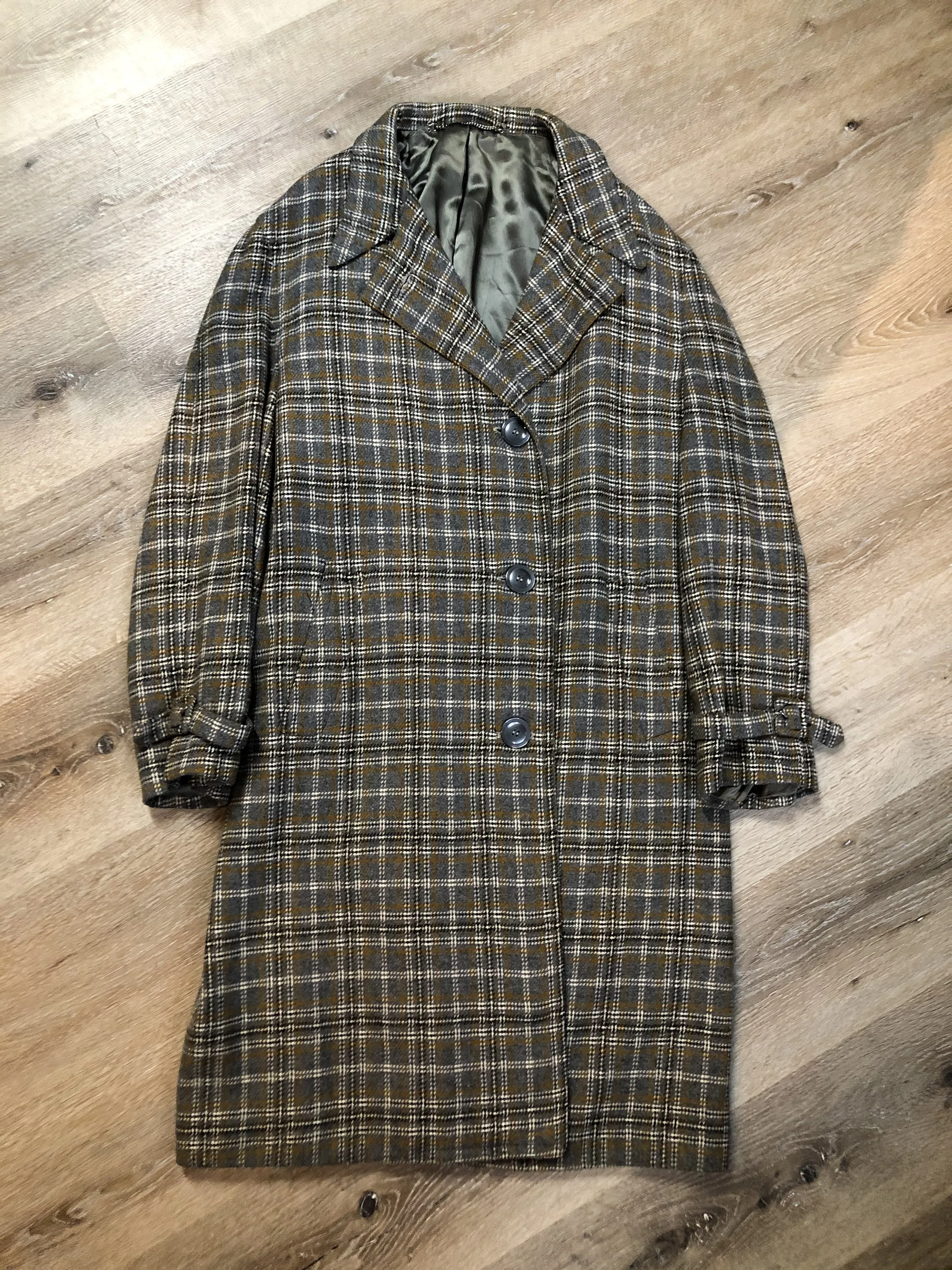 Vintage Maus and Hoffman Grey Plaid Overcoat, Made in USA