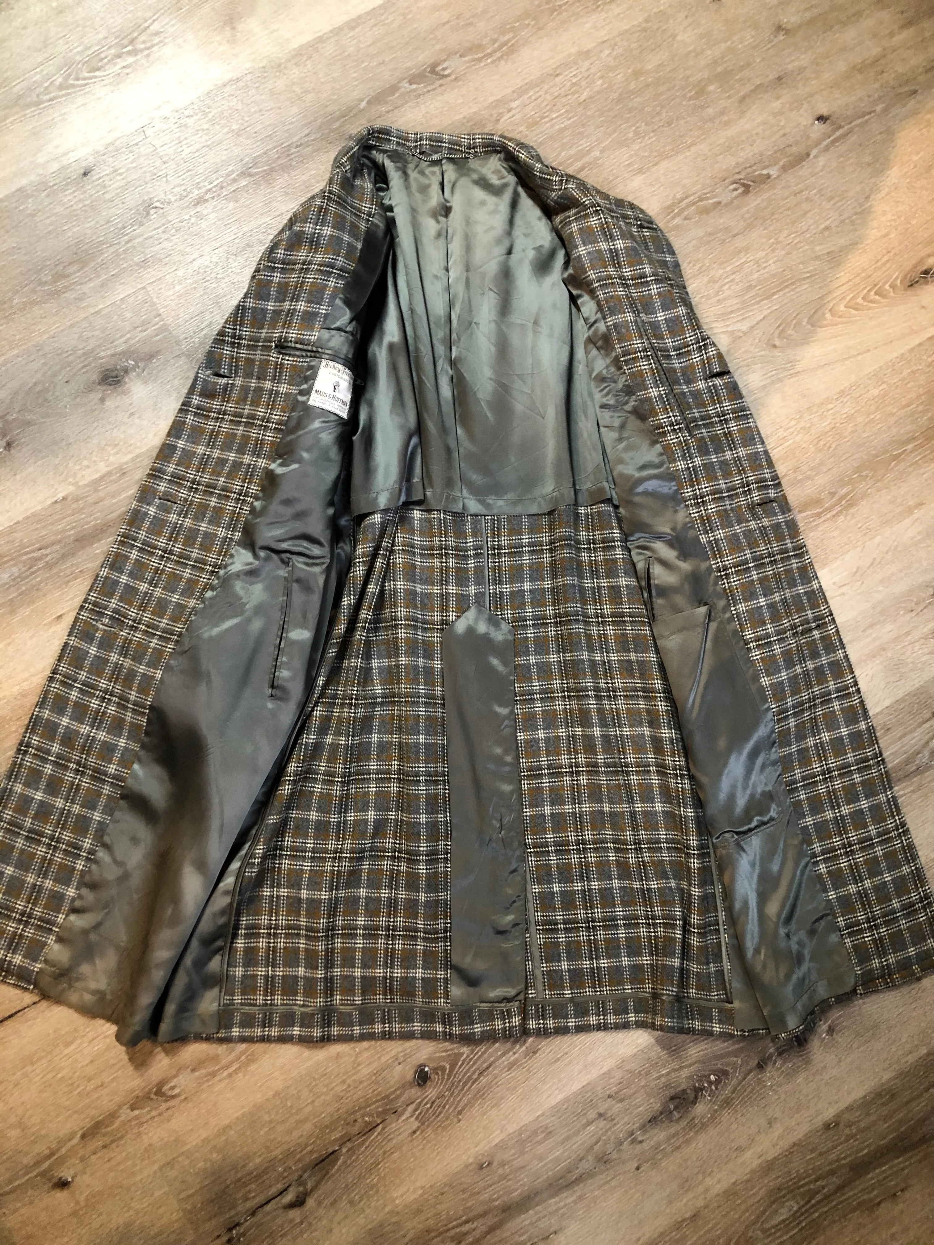 Vintage Maus and Hoffman Grey Plaid Overcoat, Made in USA