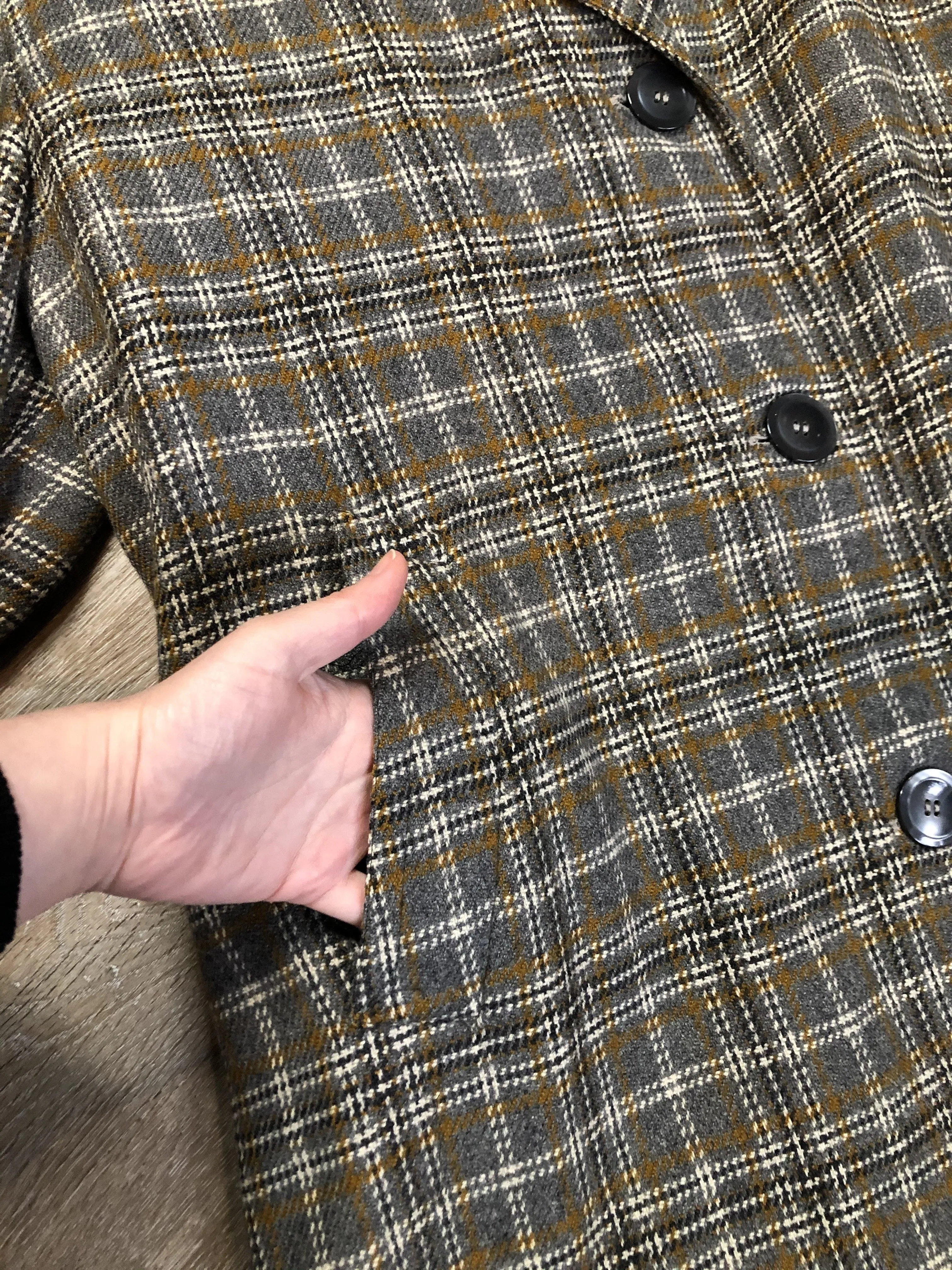 Vintage Maus and Hoffman Grey Plaid Overcoat, Made in USA