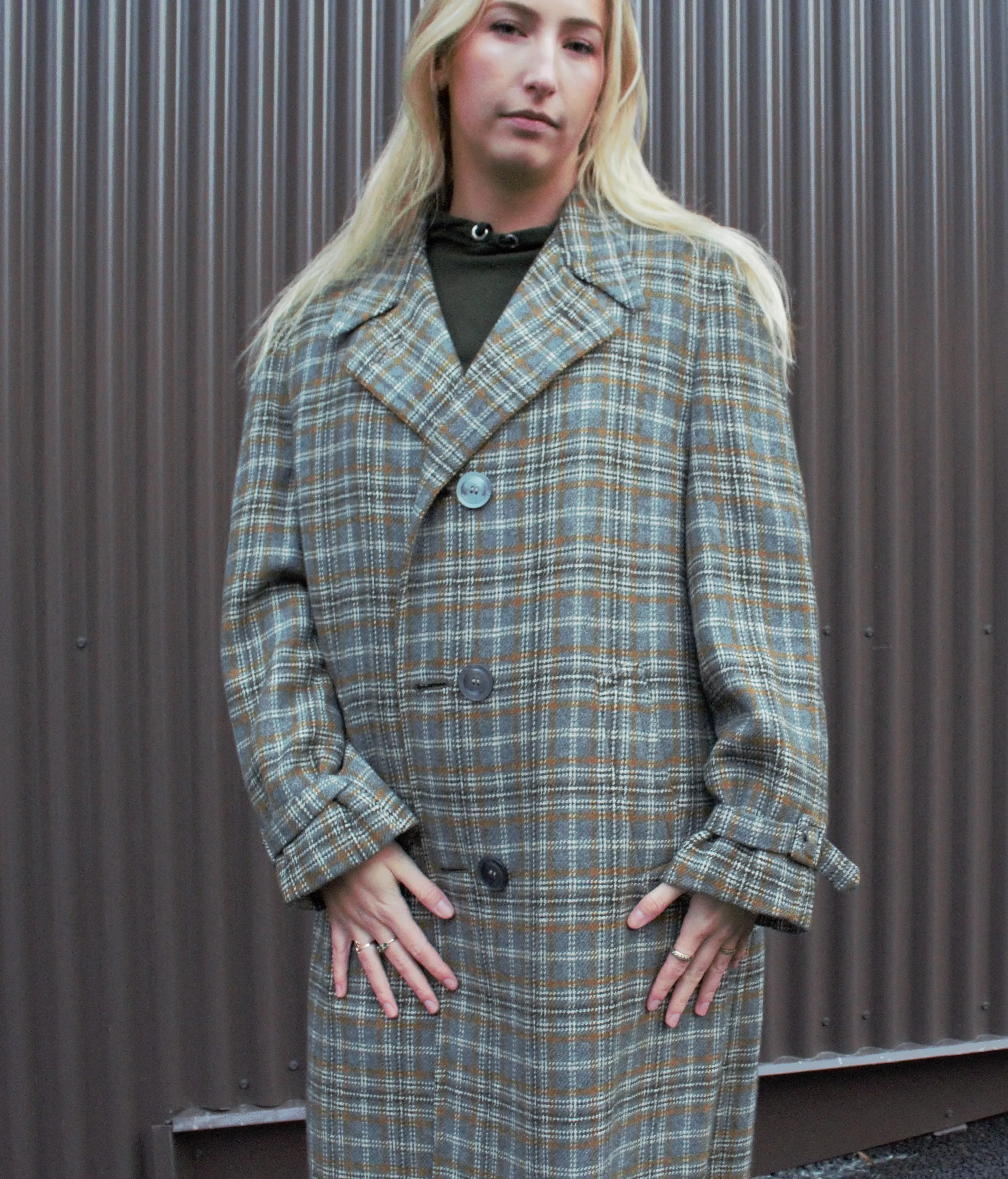 Vintage Maus and Hoffman Grey Plaid Overcoat, Made in USA