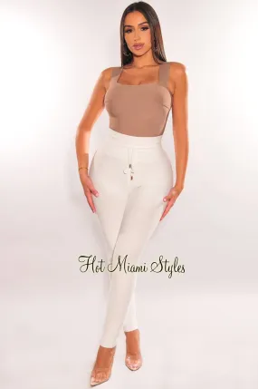 WAIST SNATCHED: White Bandage High Waist Belted Pants