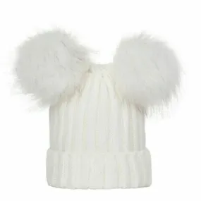 White Knit Double Pom-Pom Hat