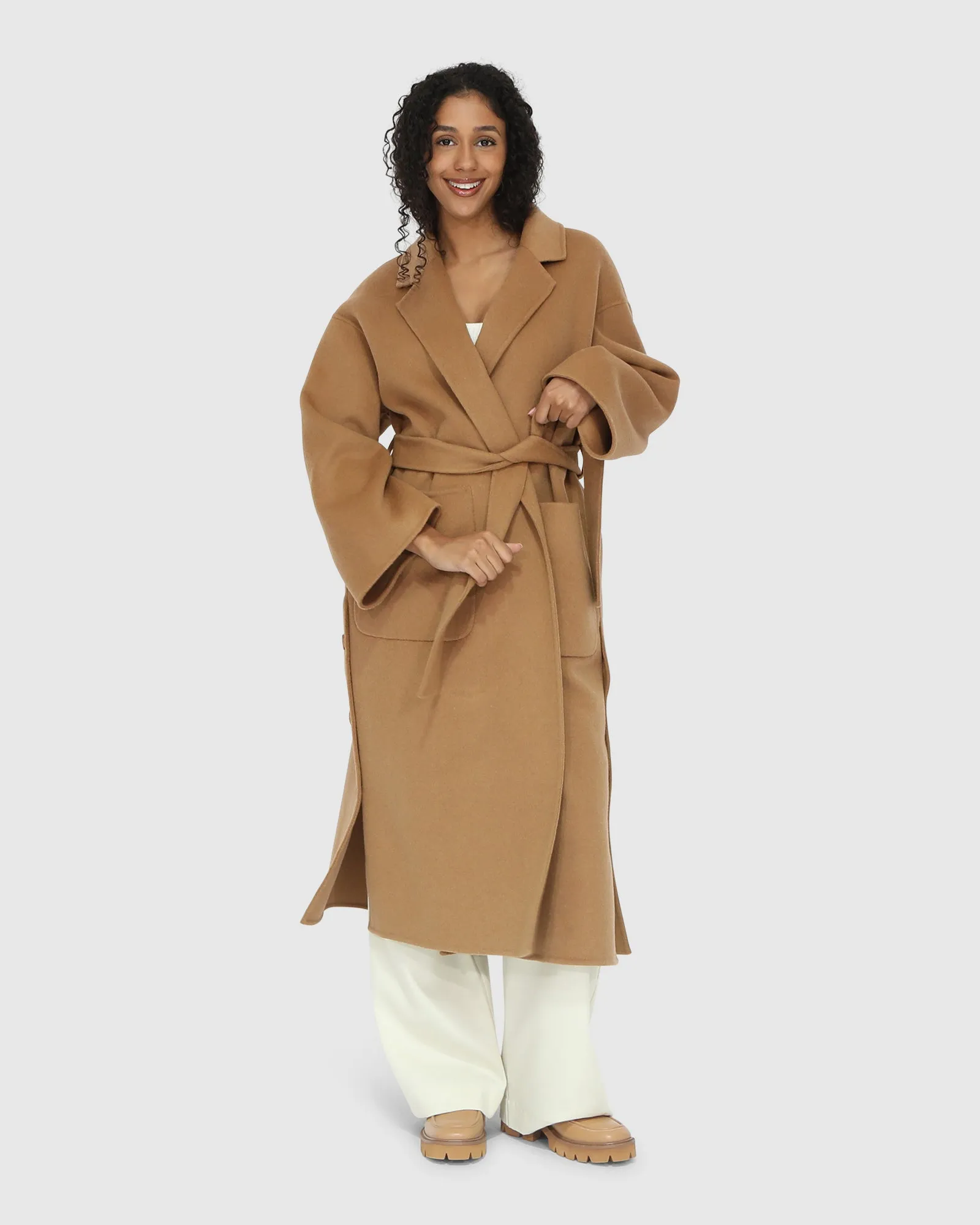 Wide Awake Split Hem Overcoat - Camel