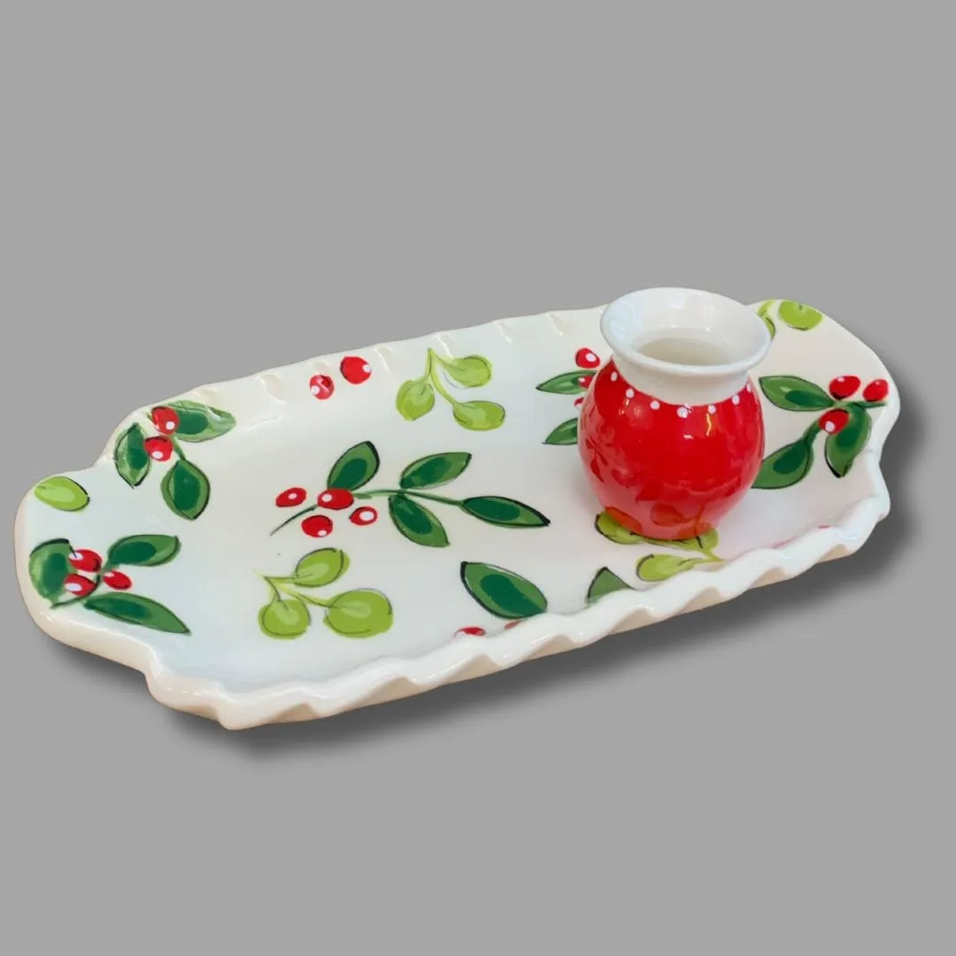 Winter Berry Small Handled Rectangular Tray