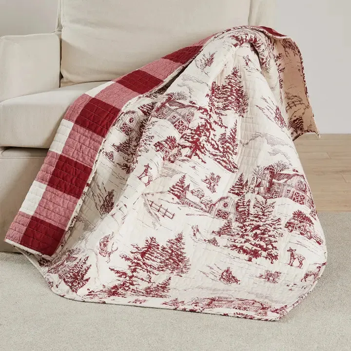 Winter Sleigh Ride Quilted Reversible Throw Blanket