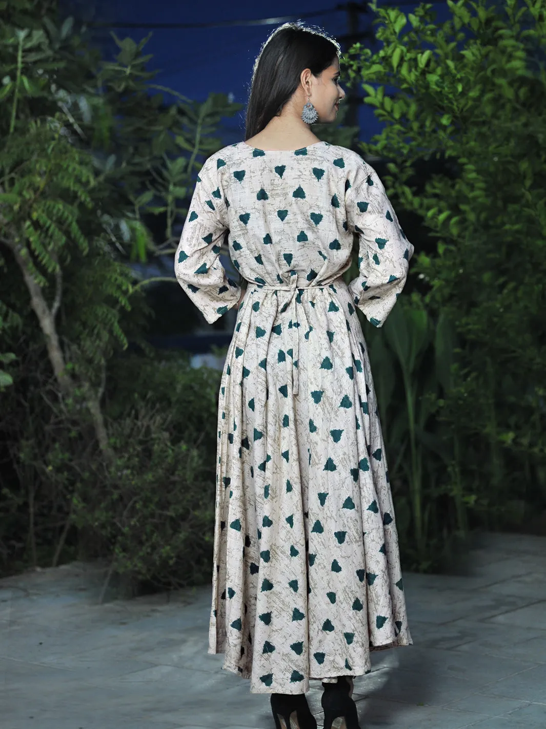 Women Cotton Green Heart Long Maxi