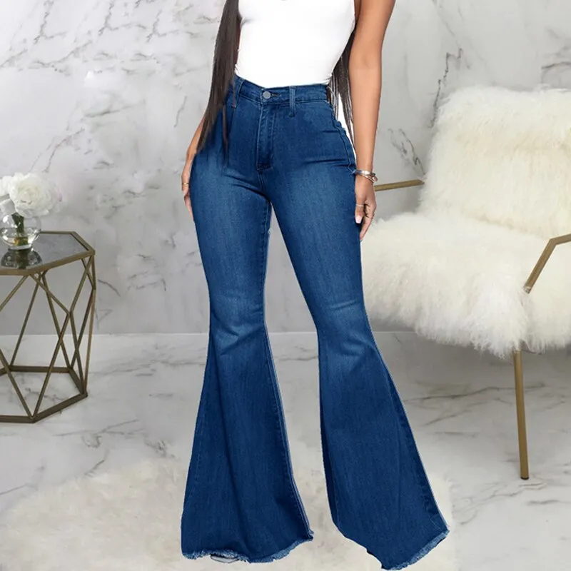 Women Flared Jeans For Women High Waist Stretch Slim Streetwear Denim Trouser Flared Pants Lady Blue Casual Denim Boot Cut Pants