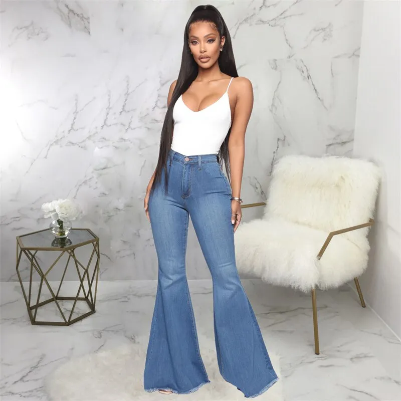 Women Flared Jeans For Women High Waist Stretch Slim Streetwear Denim Trouser Flared Pants Lady Blue Casual Denim Boot Cut Pants